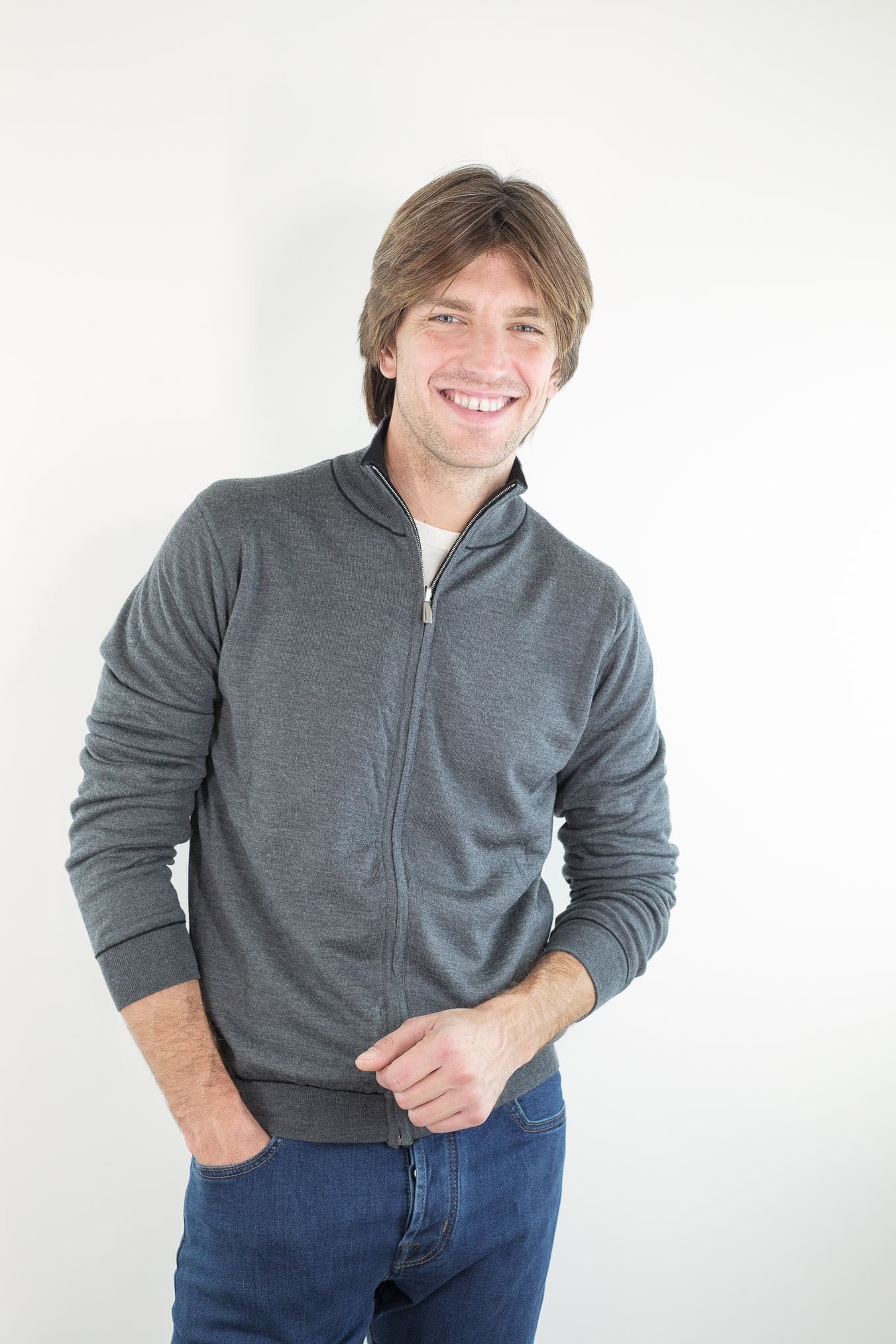 GUARINO Maglia Full Zip Reversibile Nero Grigio