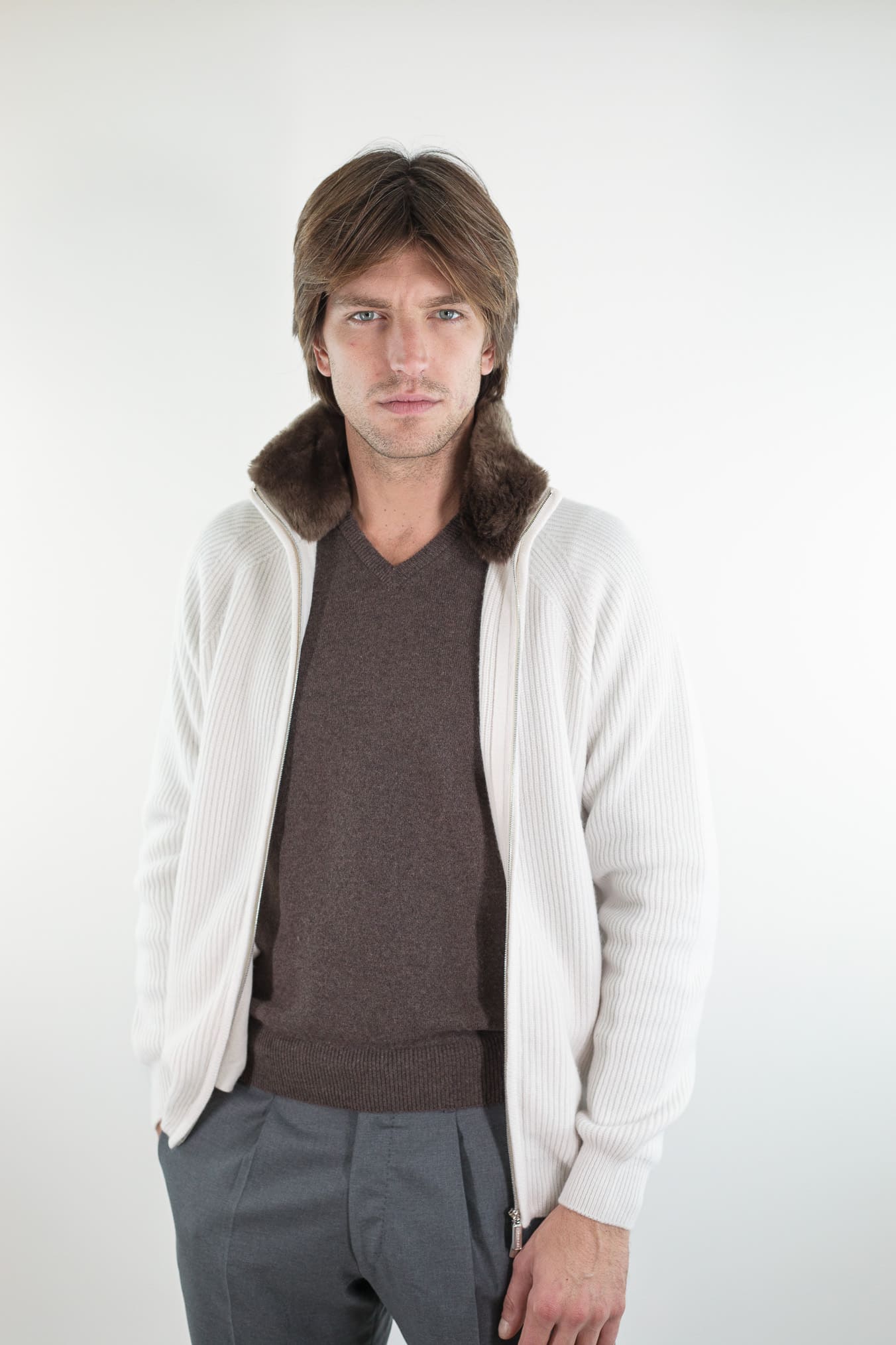 PASHMERE Maglia Full Zip Cashmere Castorino Bianco