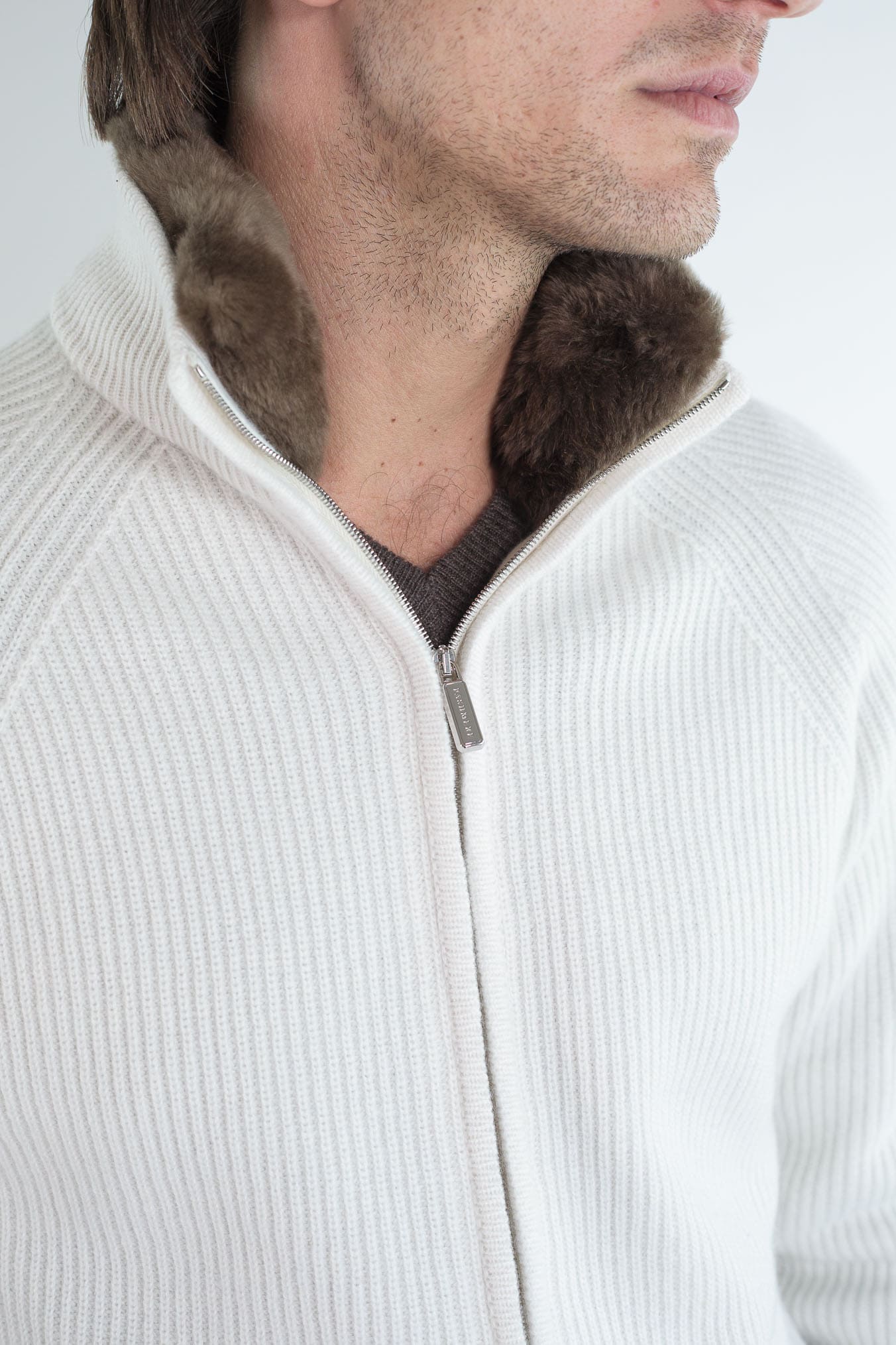 PASHMERE Maglia Full Zip Cashmere Castorino Bianco