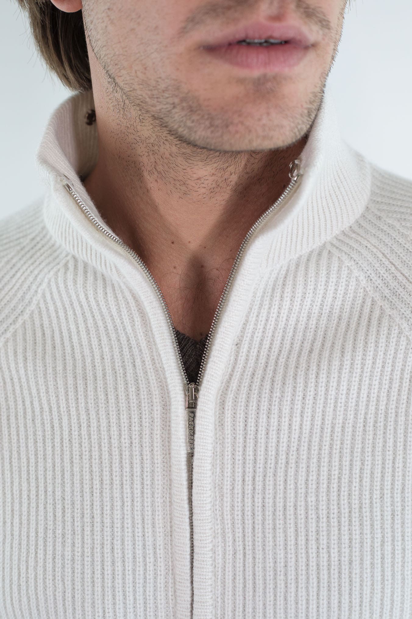 PASHMERE Maglia Full Zip Cashmere Castorino Bianco