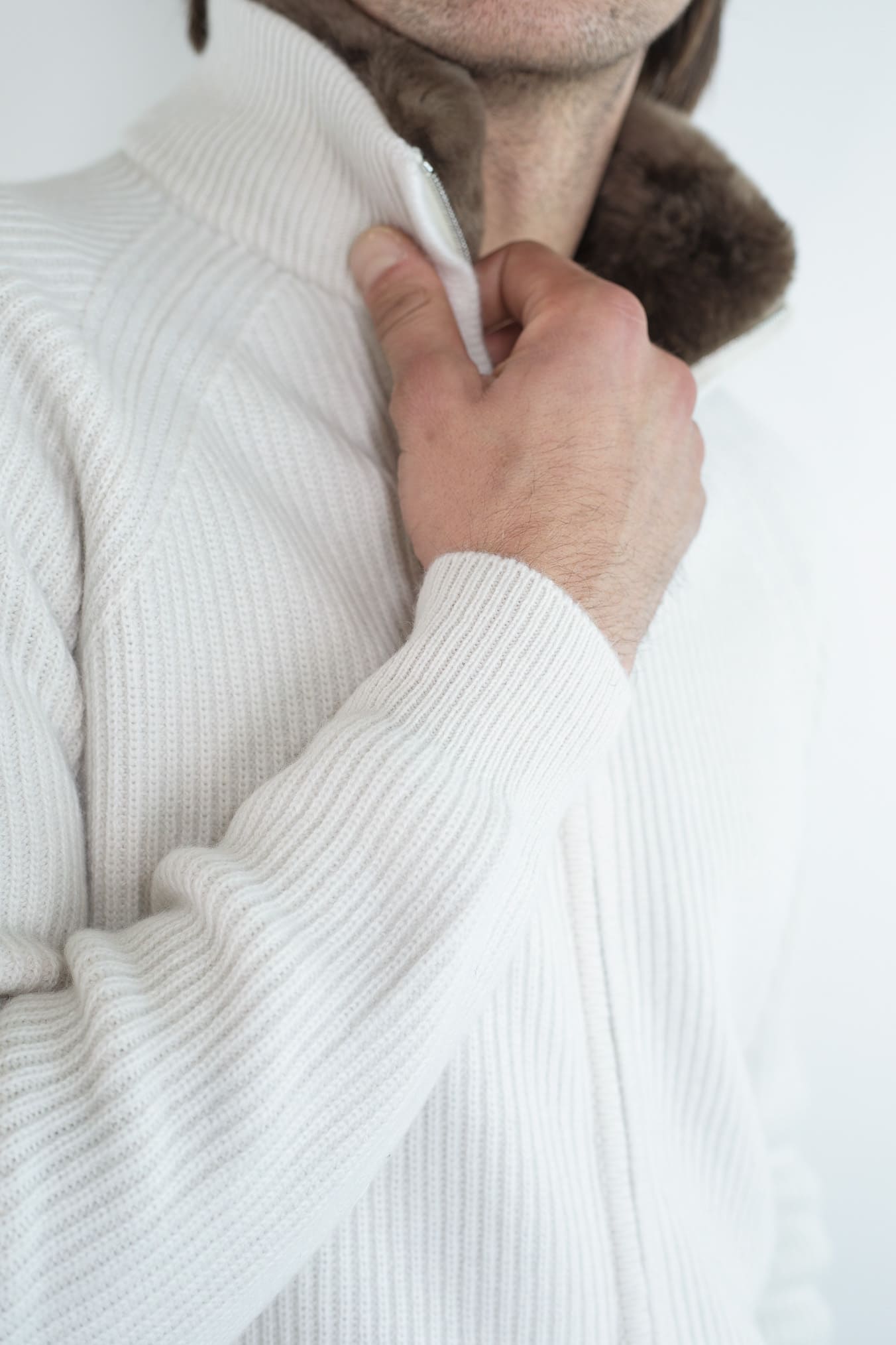 PASHMERE Maglia Full Zip Cashmere Castorino Bianco