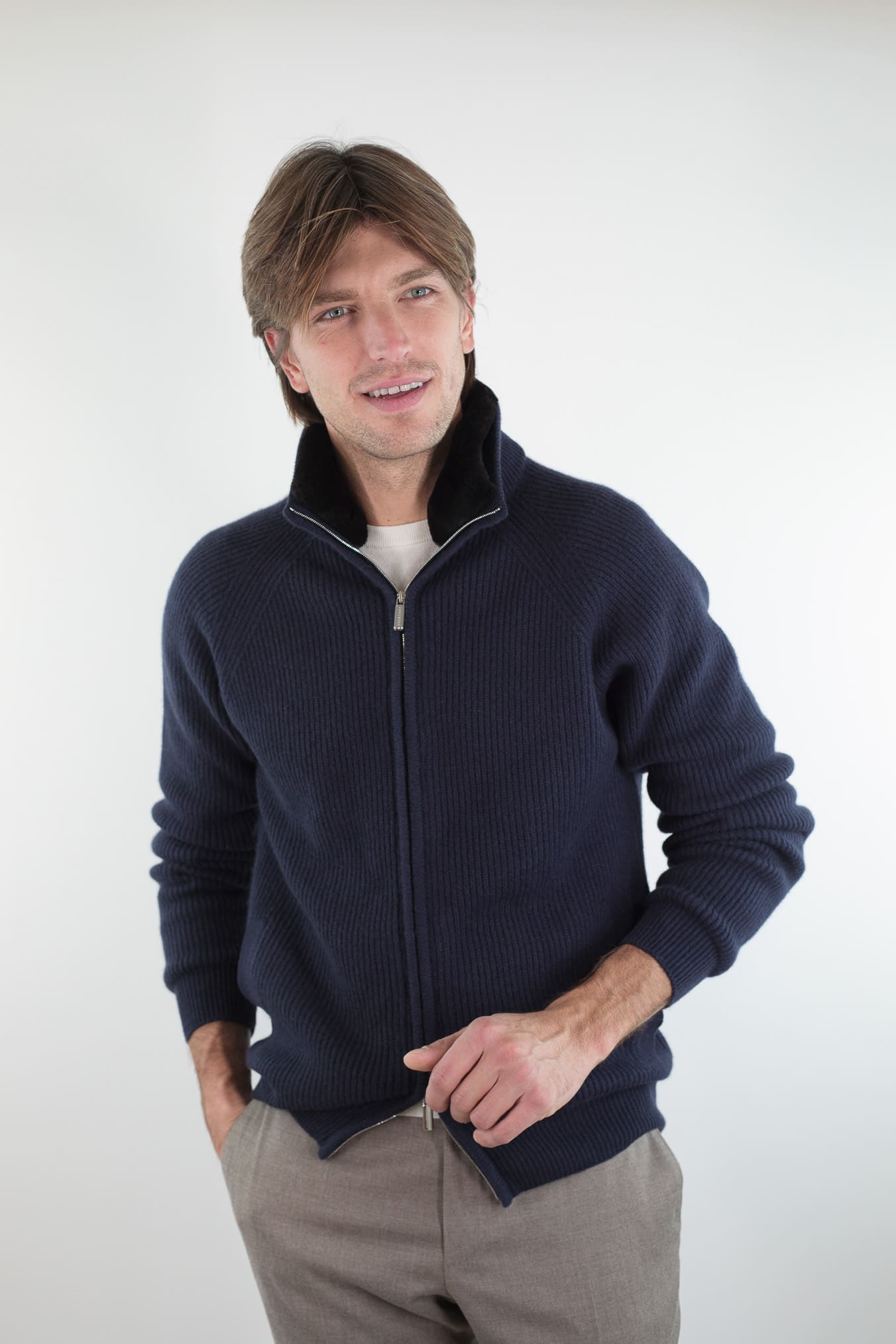PASHMERE Maglia Full Zip Cashmere Castorino Blu Navy