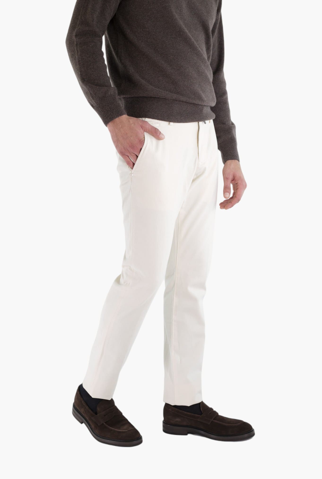 JACOB COHEN Pantaloni Chino "Bobby" Gabardina Cotone Cashmere Bianco