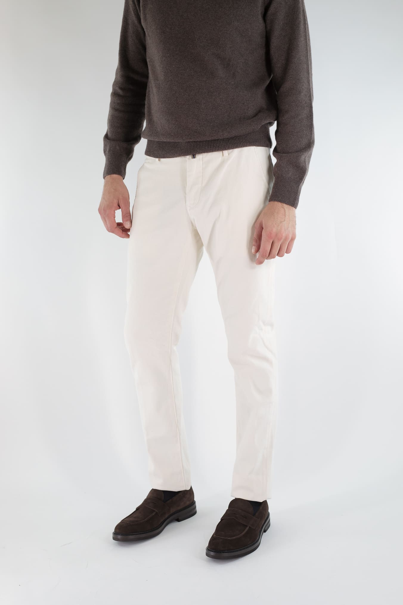 JACOB COHEN Pantaloni Chino "Bobby" Gabardina Cotone Cashmere Bianco