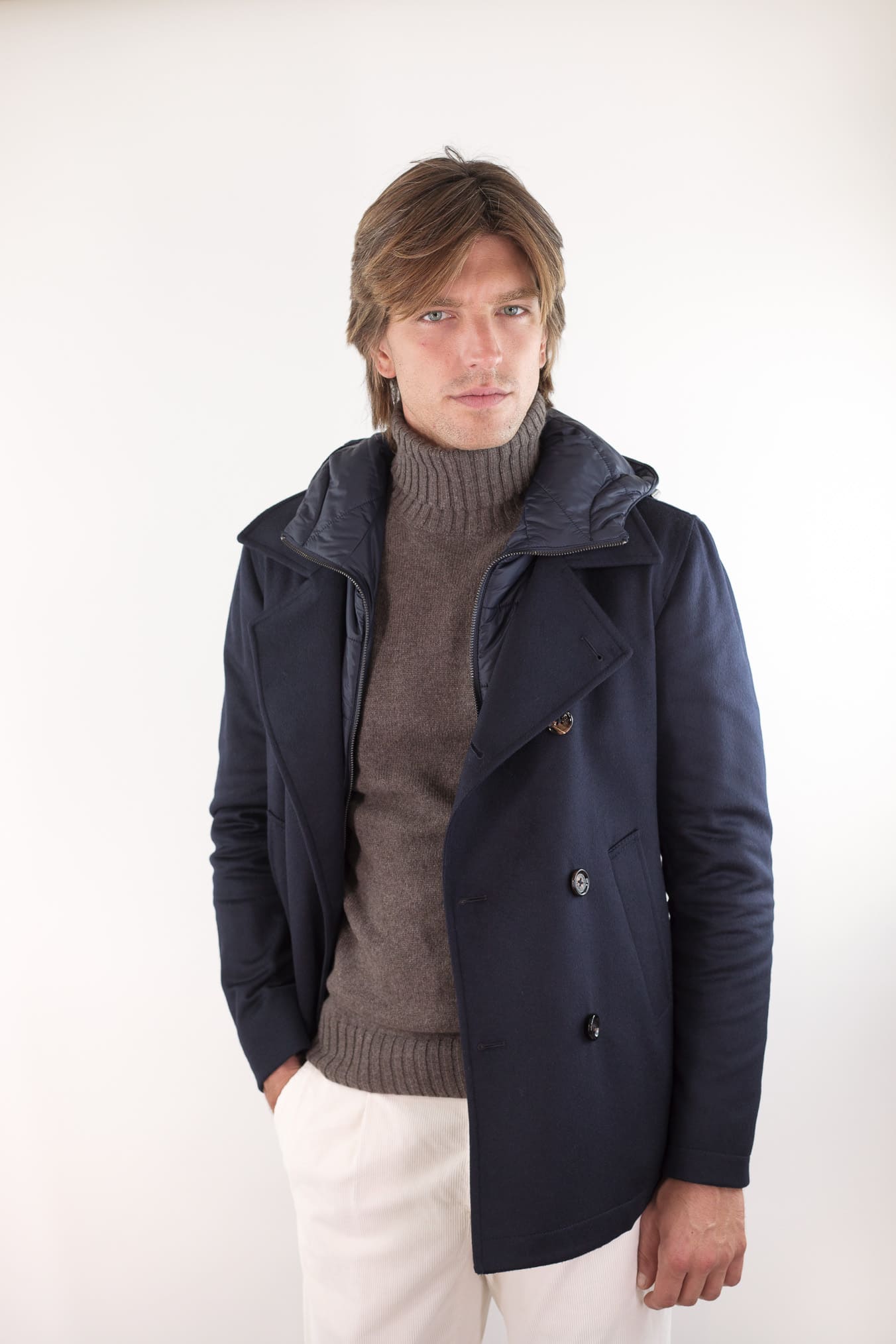 KIRED Giaccone Cashmere Doppiopetto "Jannu" Blu Cappuccio