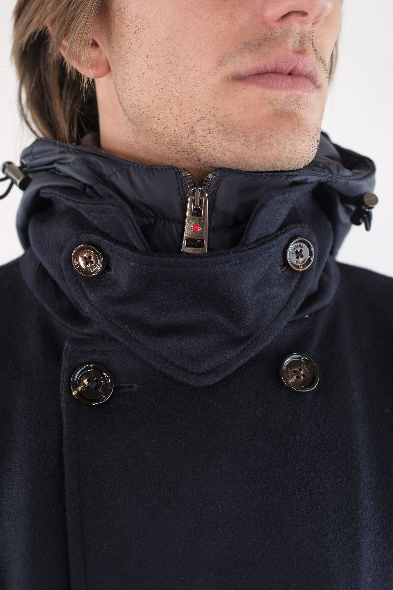 KIRED Giaccone Cashmere Doppiopetto "Jannu" Blu Cappuccio