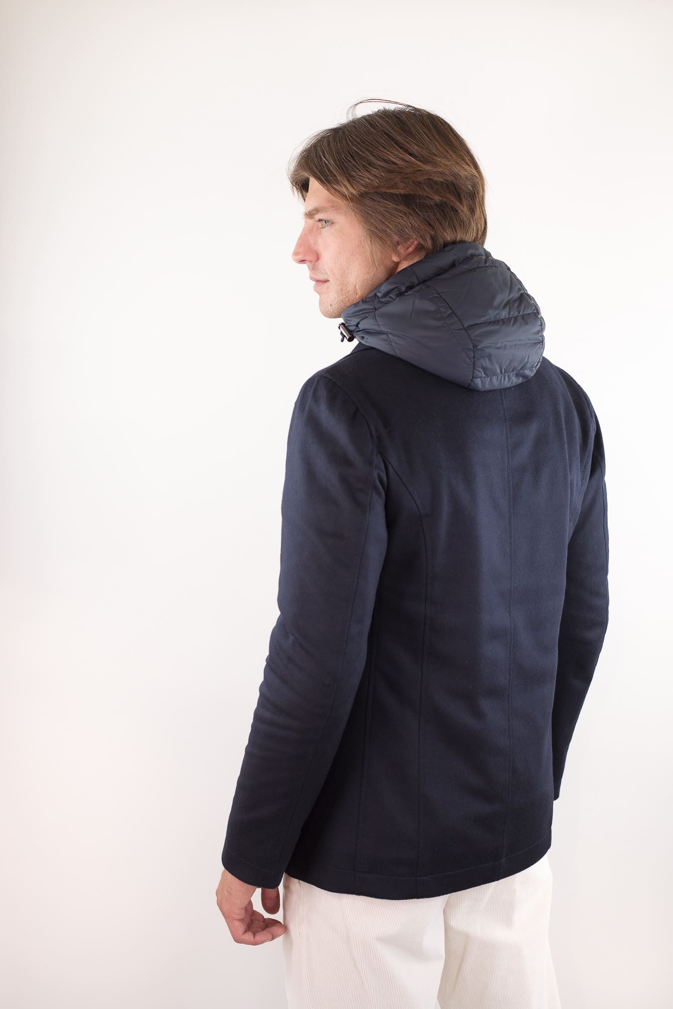 KIRED Giaccone Cashmere Doppiopetto "Jannu" Blu Cappuccio