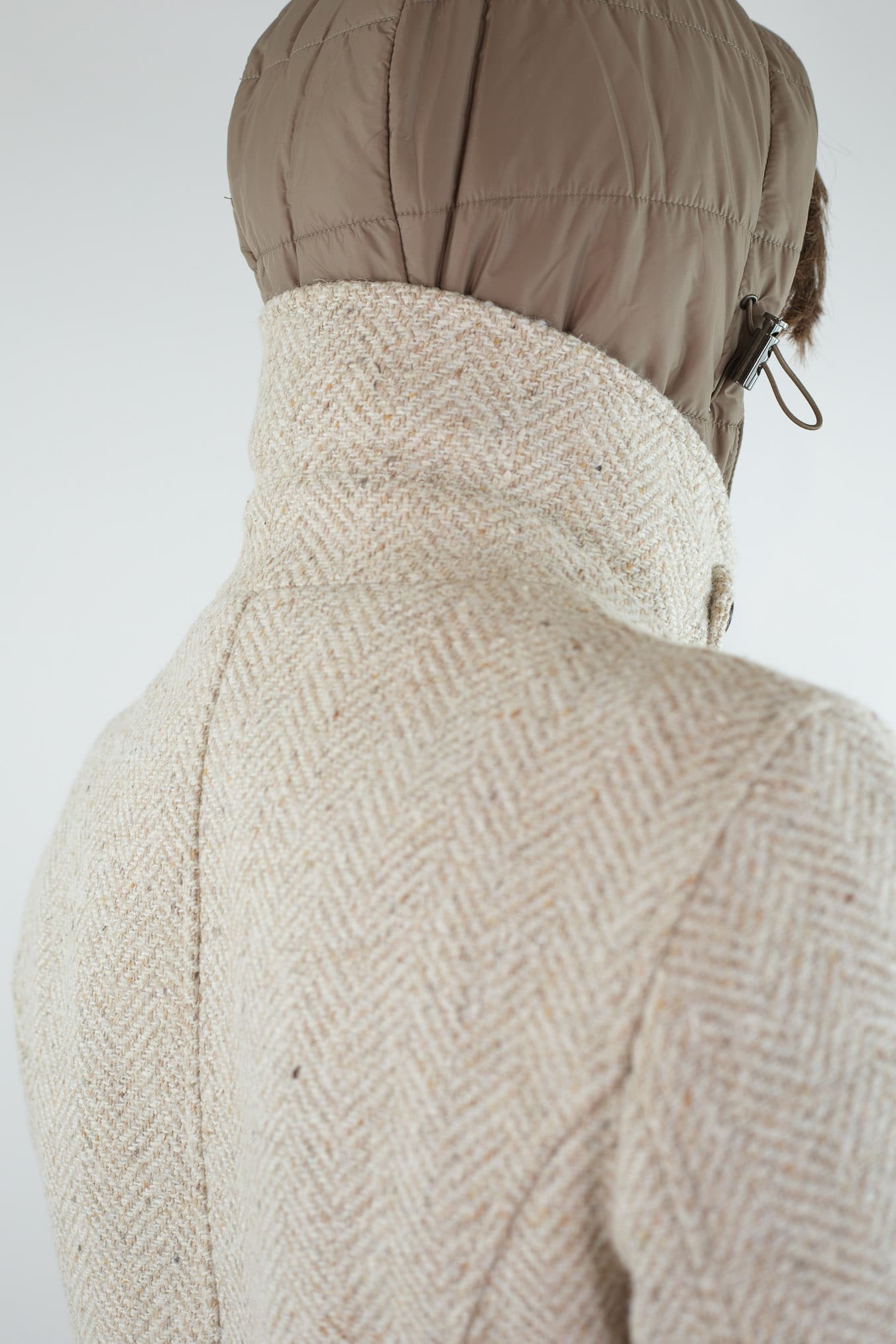 KIRED Giaccone Chevron Doppiopetto "Jannu" Beige Cappuccio