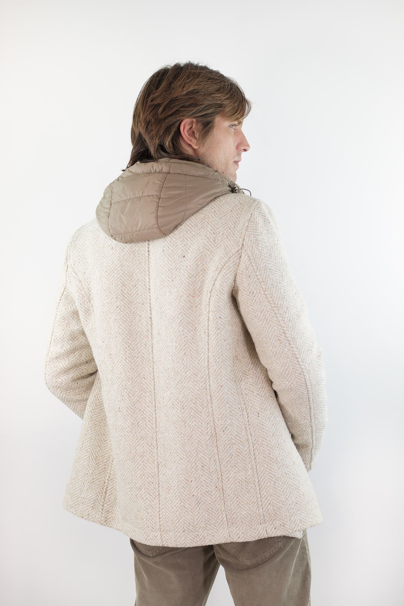 KIRED Giaccone Chevron Doppiopetto "Jannu" Beige Cappuccio