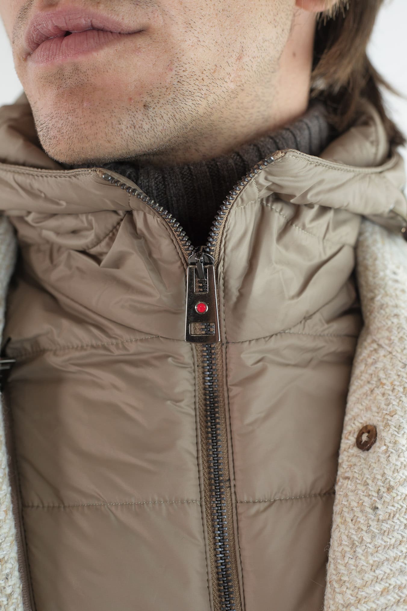 KIRED Giaccone Chevron Doppiopetto "Jannu" Beige Cappuccio