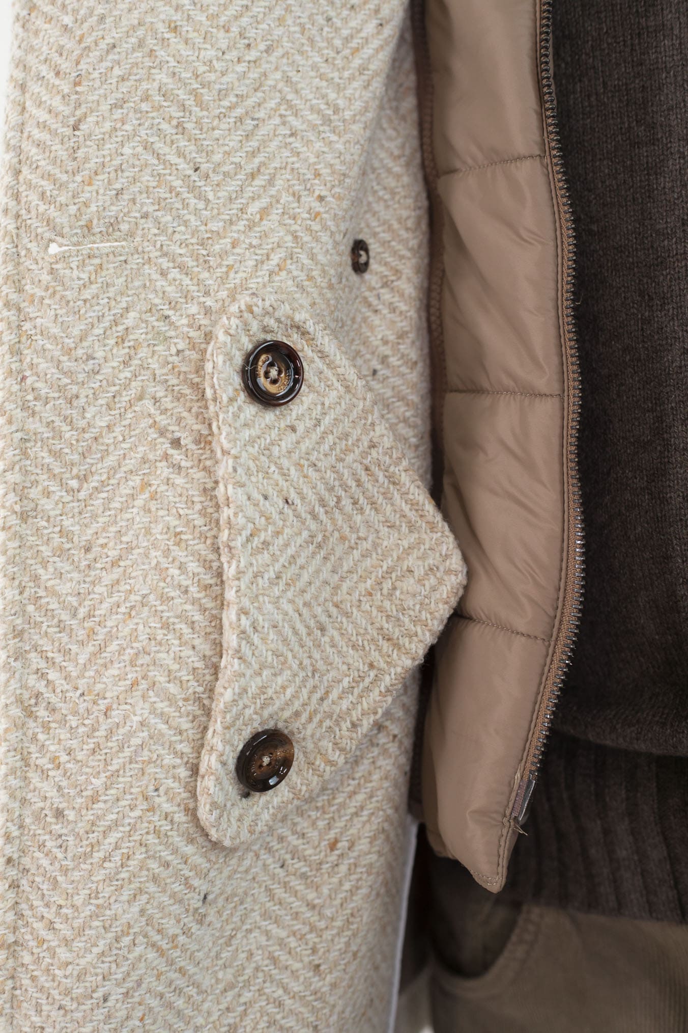 KIRED Giaccone Chevron Doppiopetto "Jannu" Beige Cappuccio