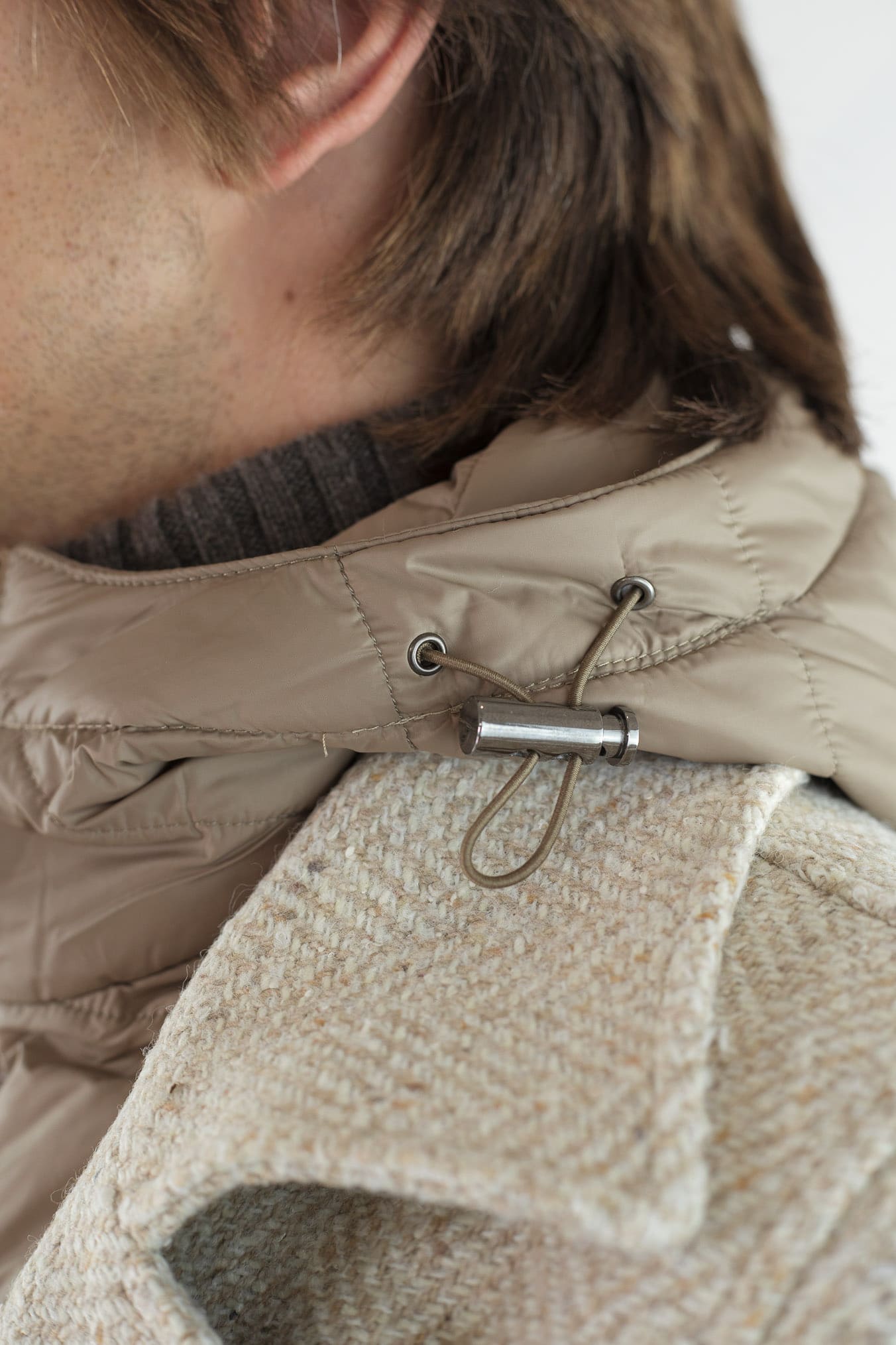 KIRED Giaccone Chevron Doppiopetto "Jannu" Beige Cappuccio