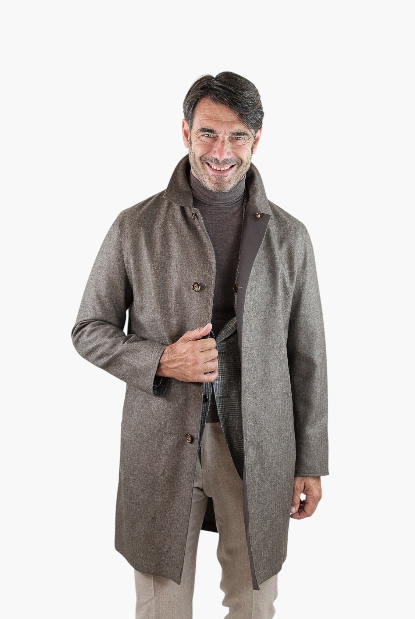 KIRED Cappotto Reversibile Lana e Nylon Spigato/Marrone