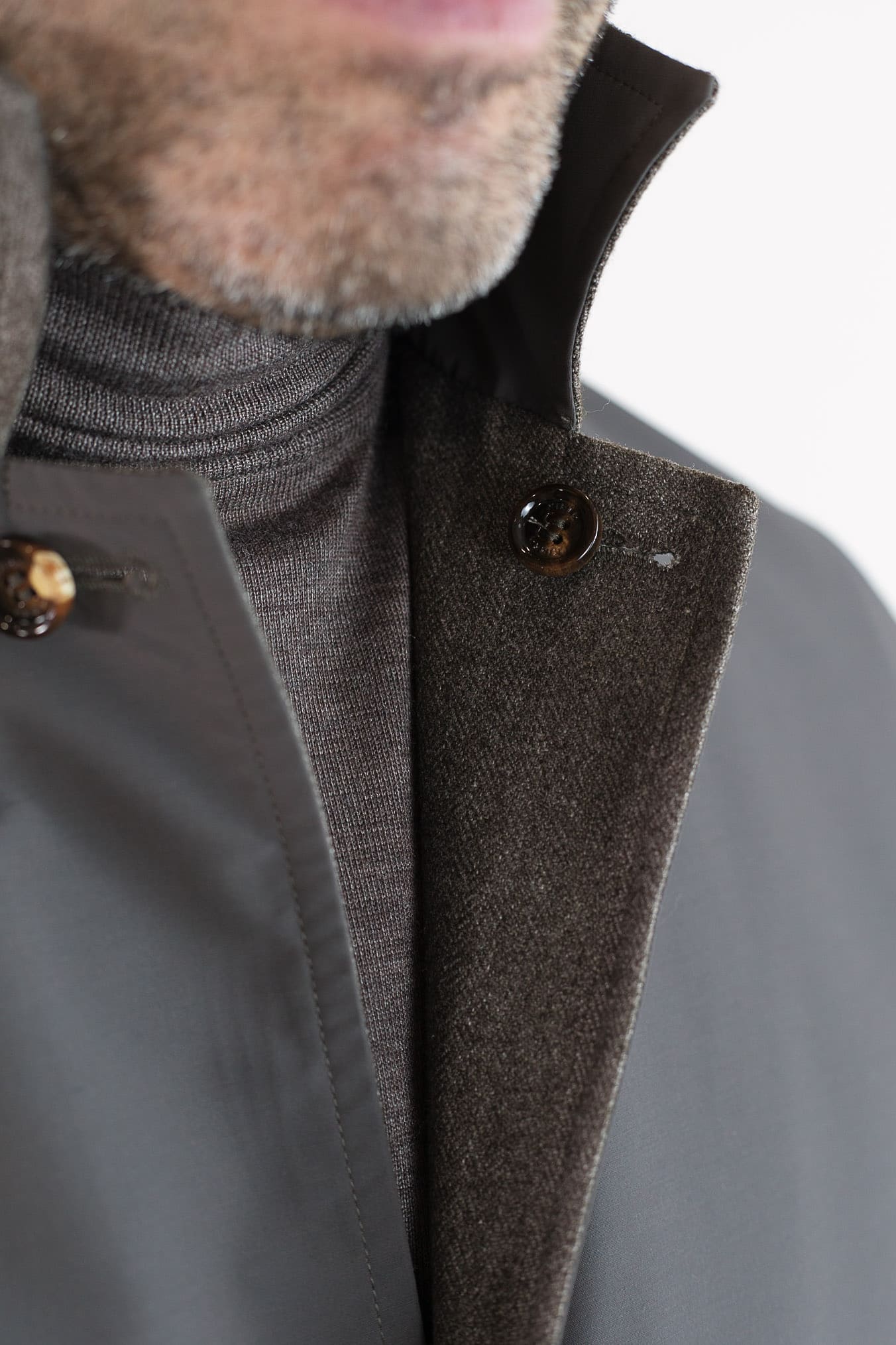 KIRED Cappotto Reversibile Lana e Nylon Spigato/Marrone