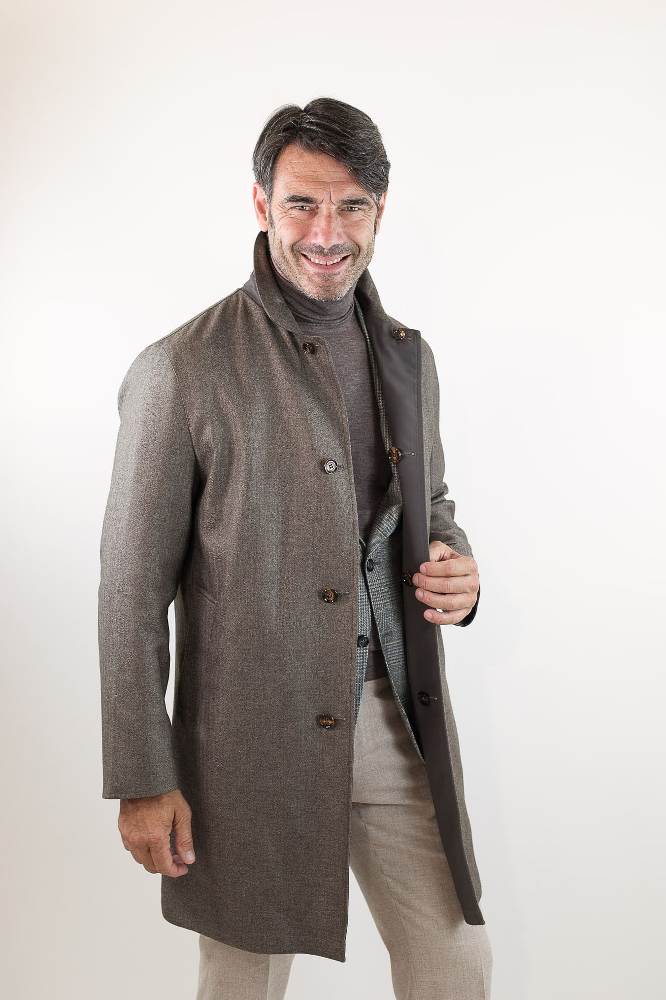 KIRED Cappotto Reversibile Lana e Nylon Spigato/Marrone