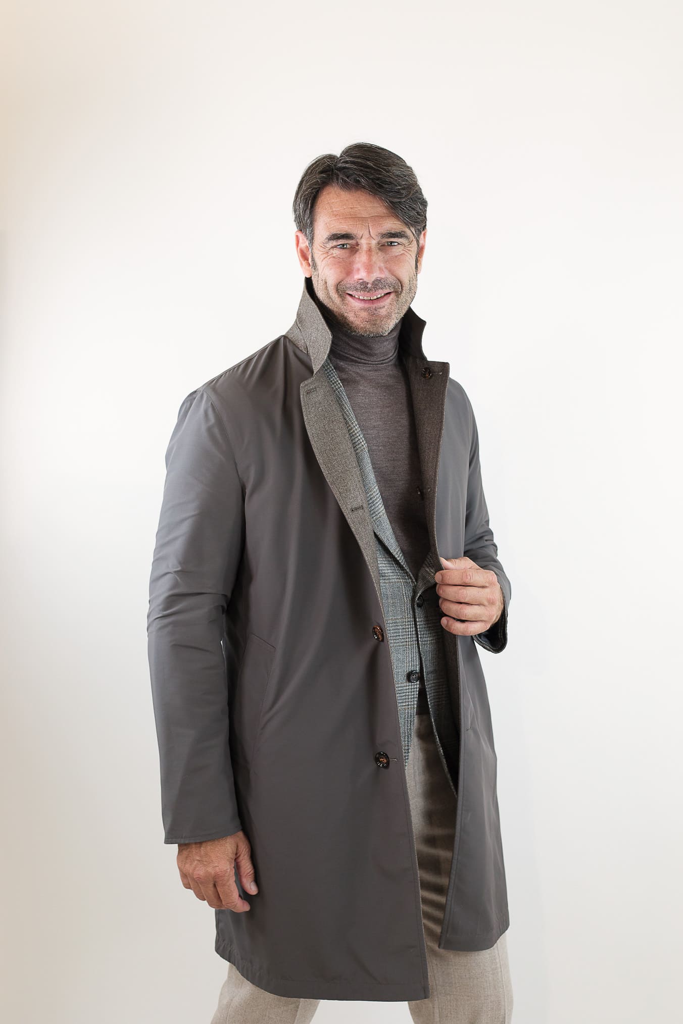 KIRED Cappotto Reversibile Lana e Nylon Spigato/Marrone