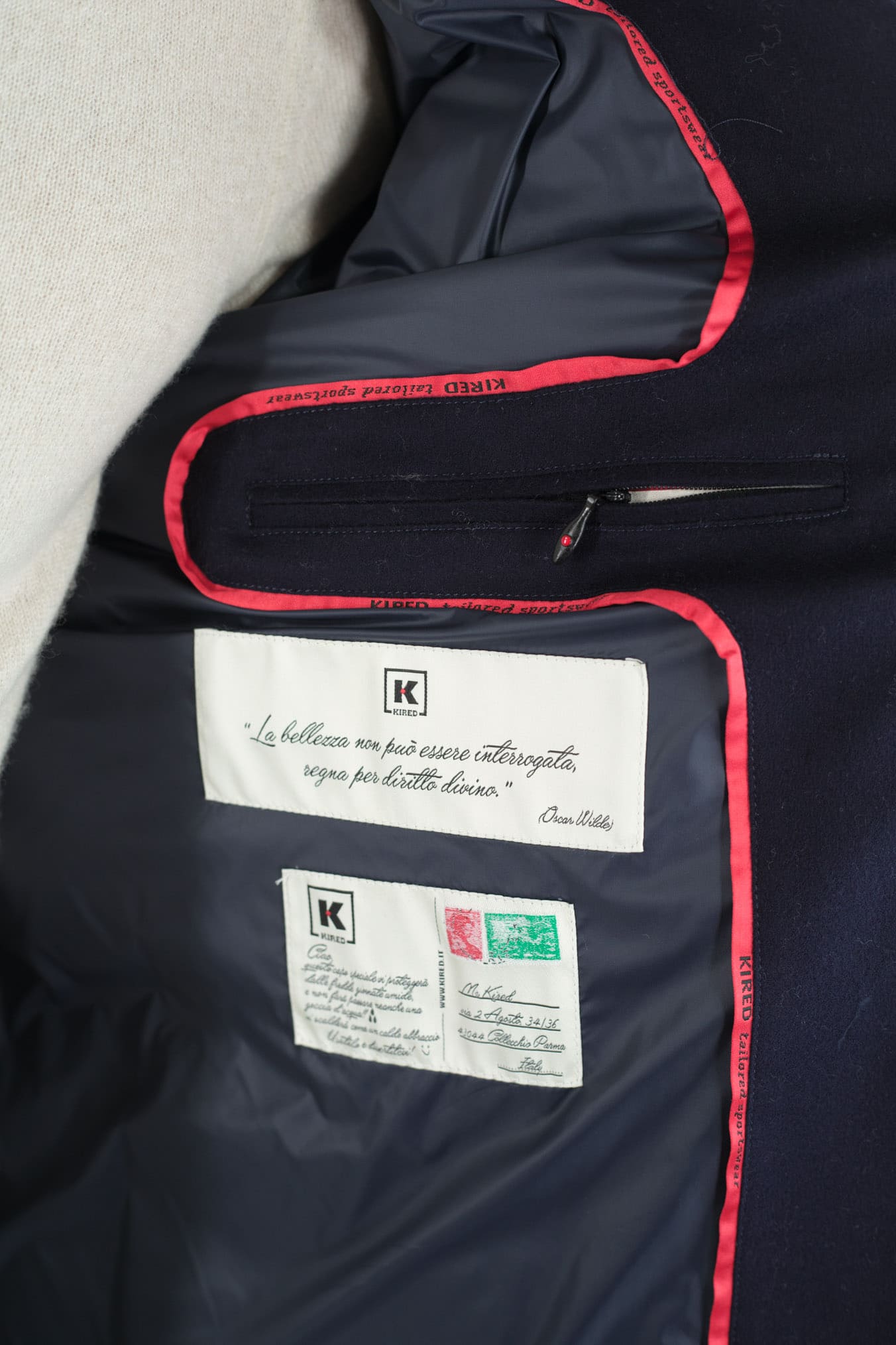 KIRED Giaccone Piuma D'Oca Lana Cappuccio Blu