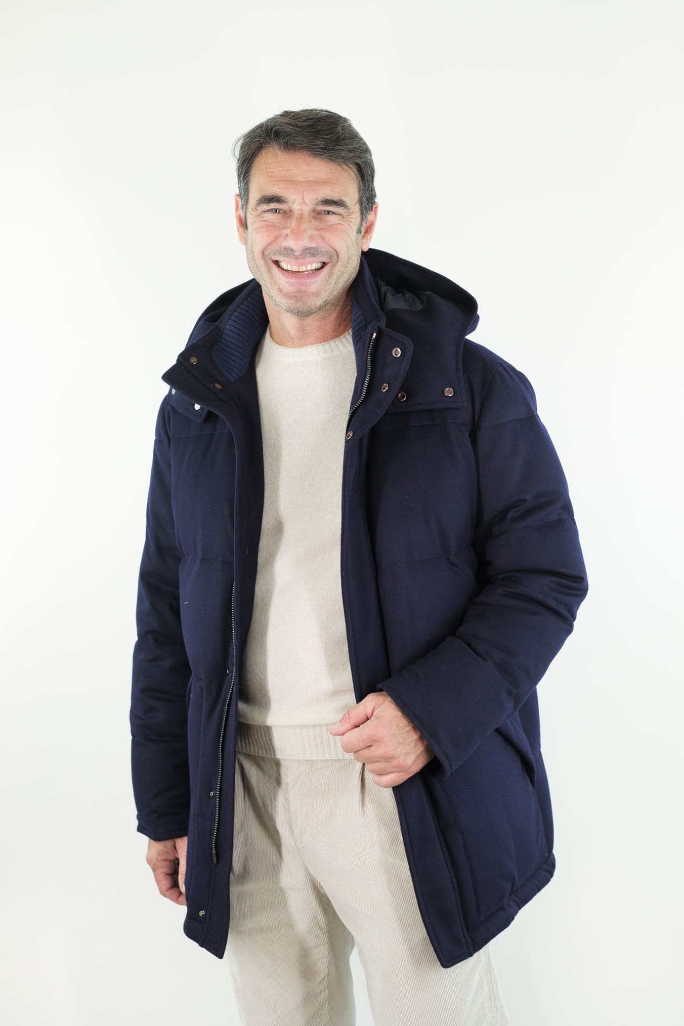 KIRED Giaccone Piuma D'Oca Lana Cappuccio Blu