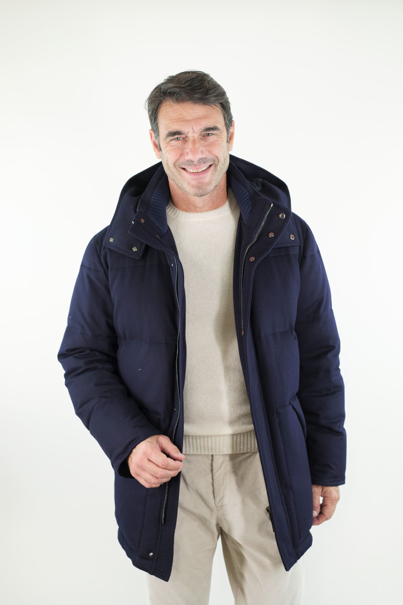 KIRED Giaccone Piuma D'Oca Lana Cappuccio Blu