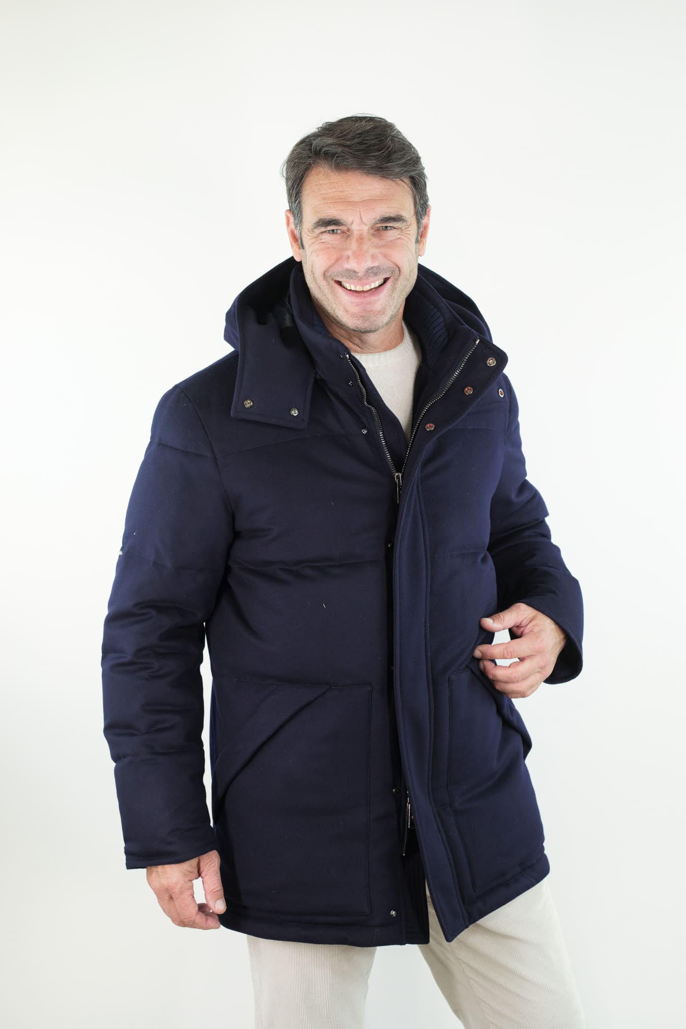 KIRED Giaccone Piuma D'Oca Lana Cappuccio Blu