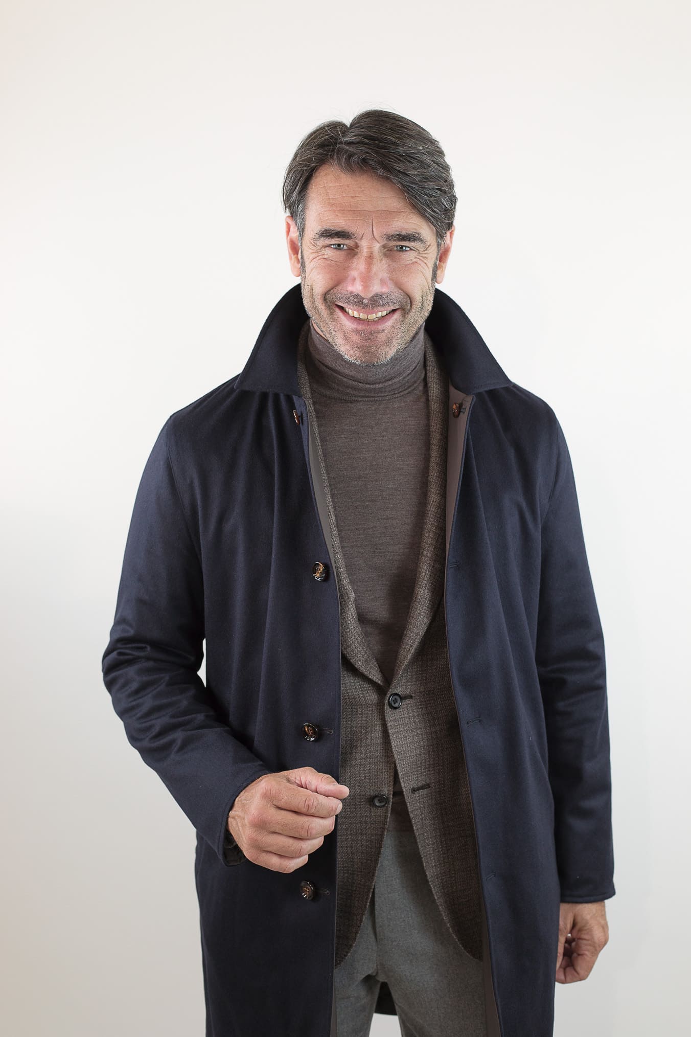 KIRED Cappotto Reversibile Cashmere Nylon Blu/Tortora