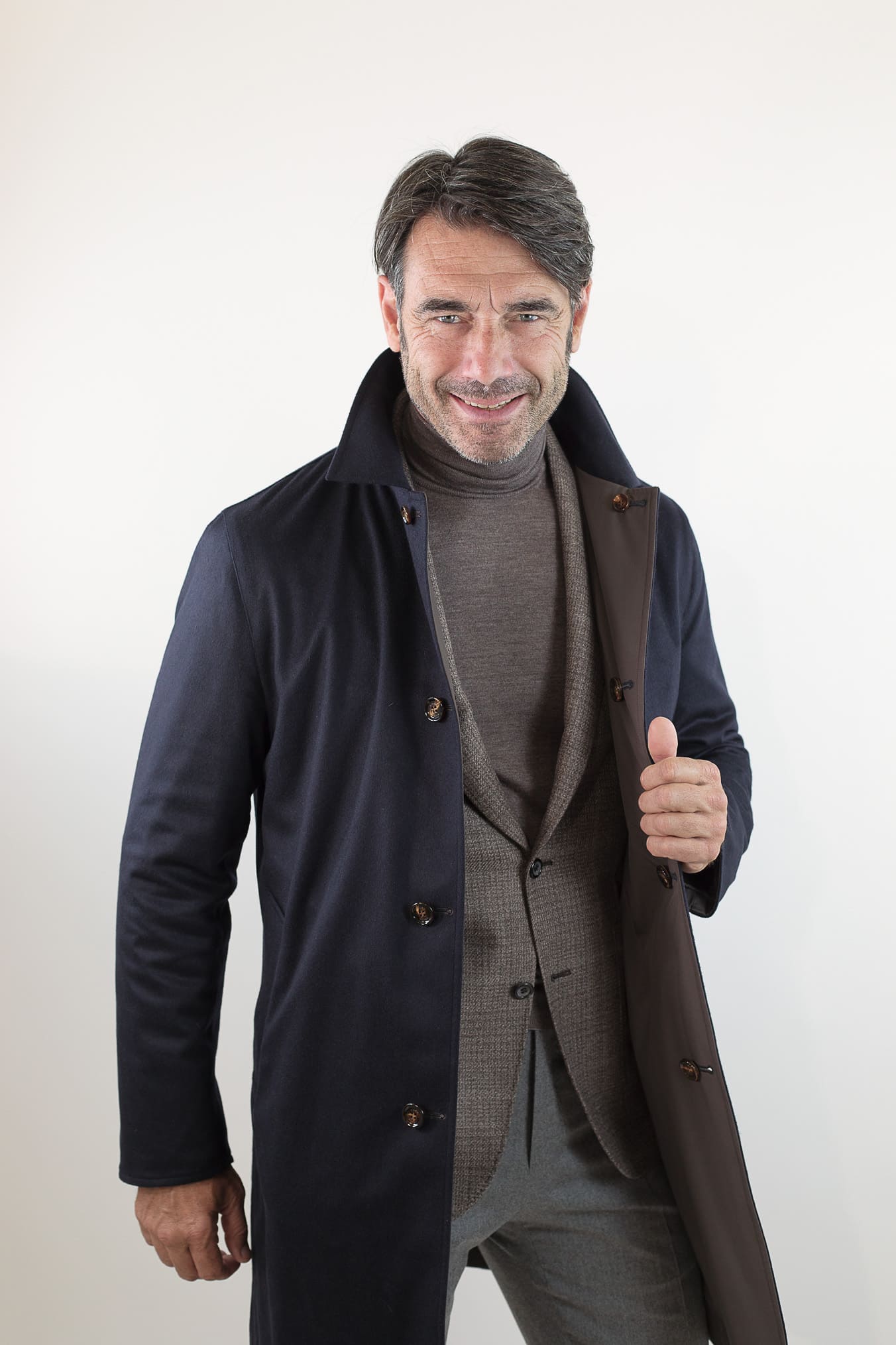 KIRED Cappotto Reversibile Cashmere Nylon Blu/Tortora