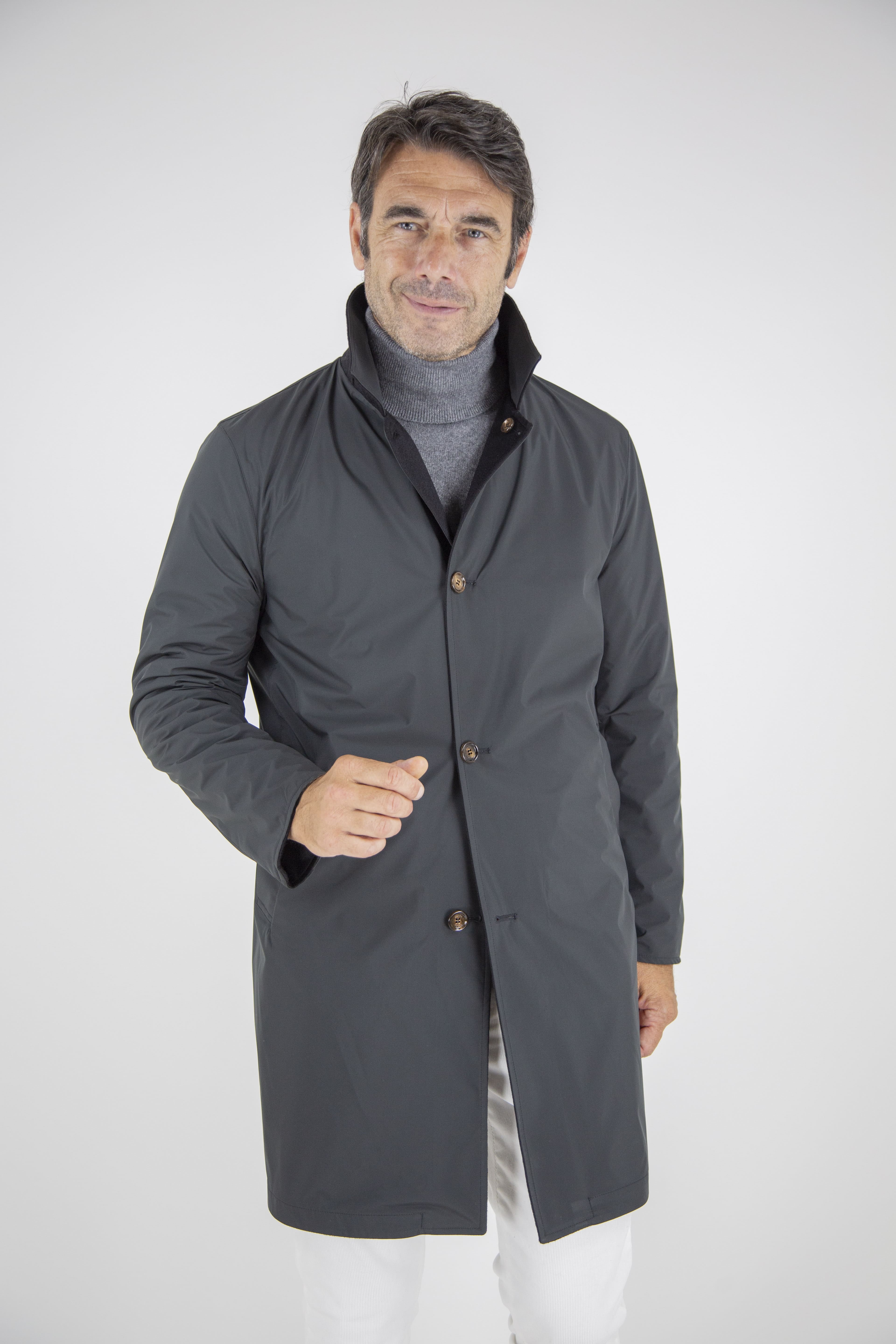 KIRED Cappotto Reversibile Cashmere Nylon Nero/Nero