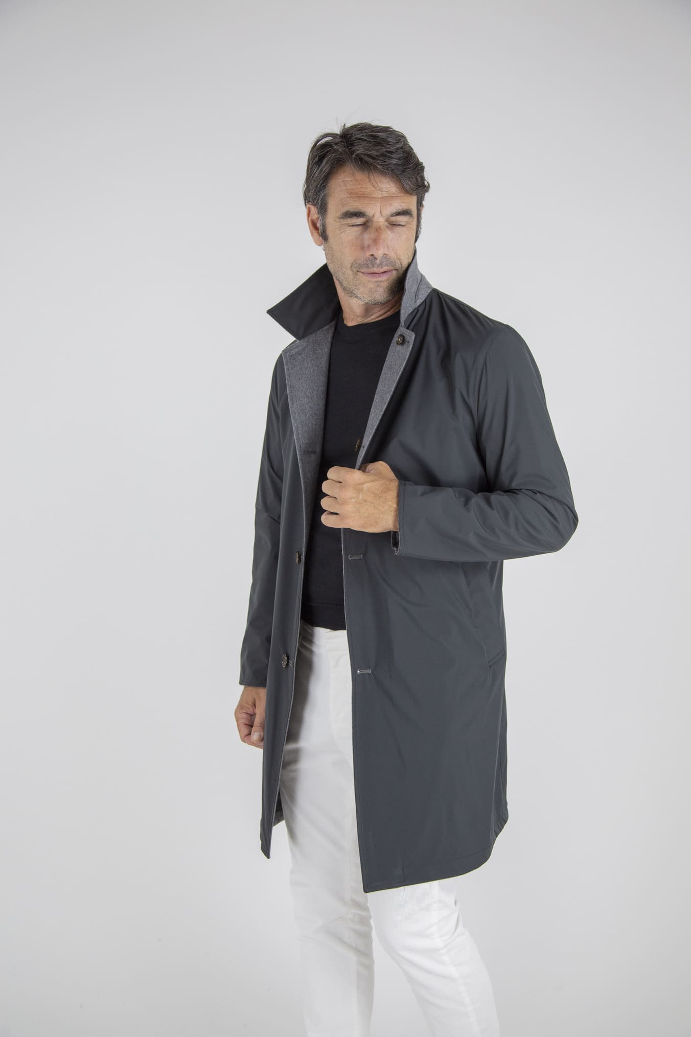 KIRED Cappotto Reversibile Cashmere Nylon Grigio/Nero