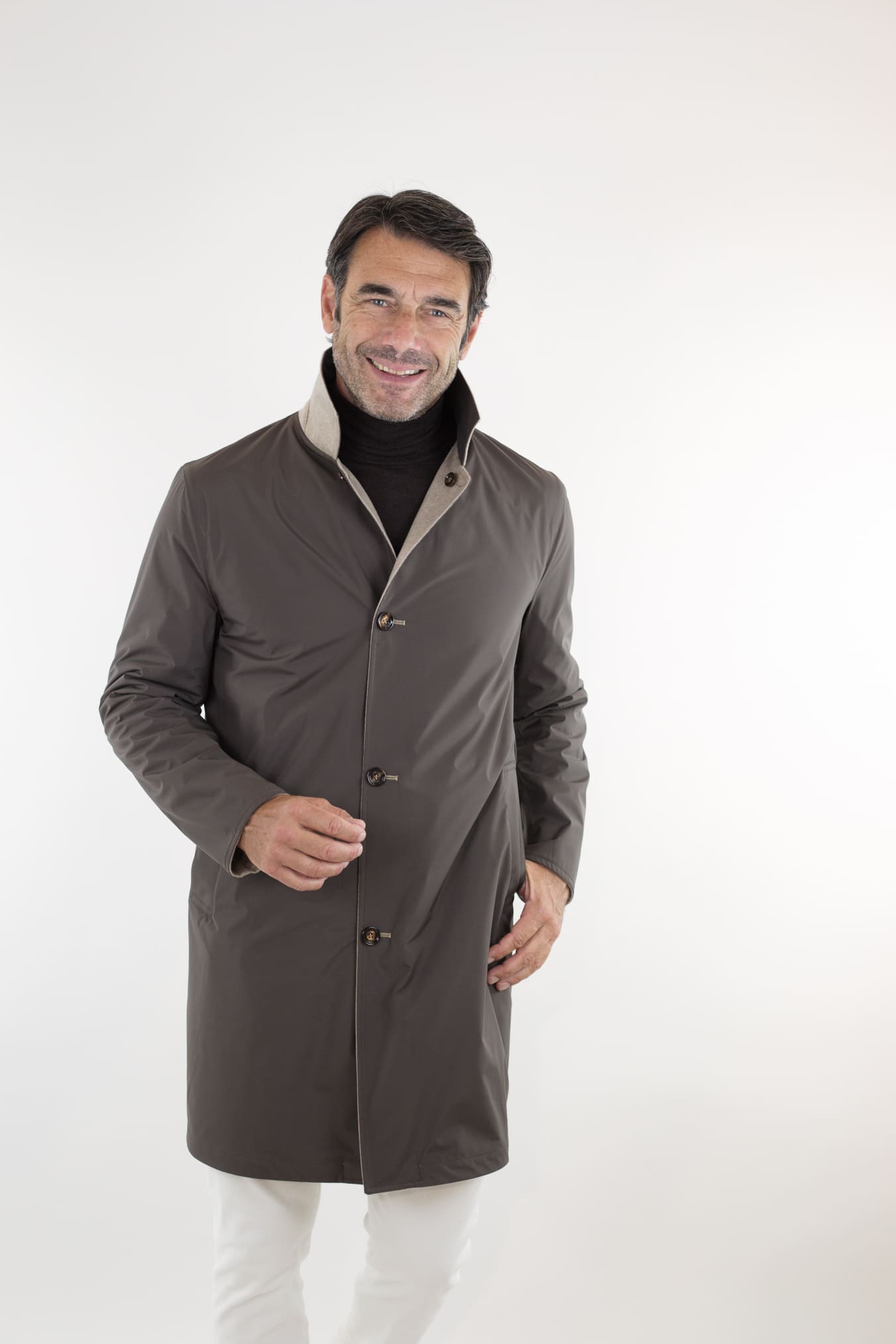 KIRED Cappotto Reversibile Cashmere Nylon Beige/Testa di Moro