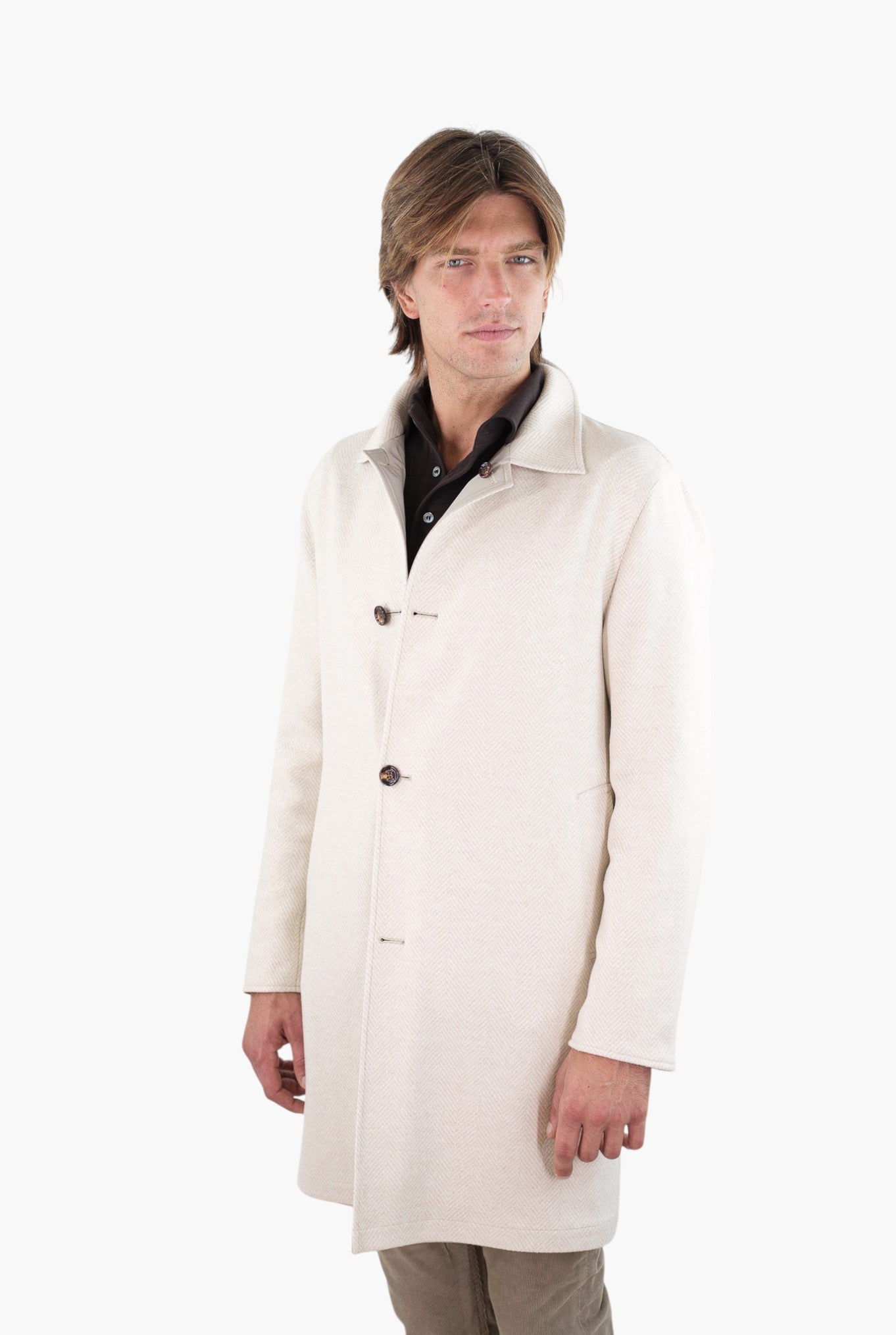 KIRED Cappotto Reversibile Spigato Impermeabile Beige Chiaro