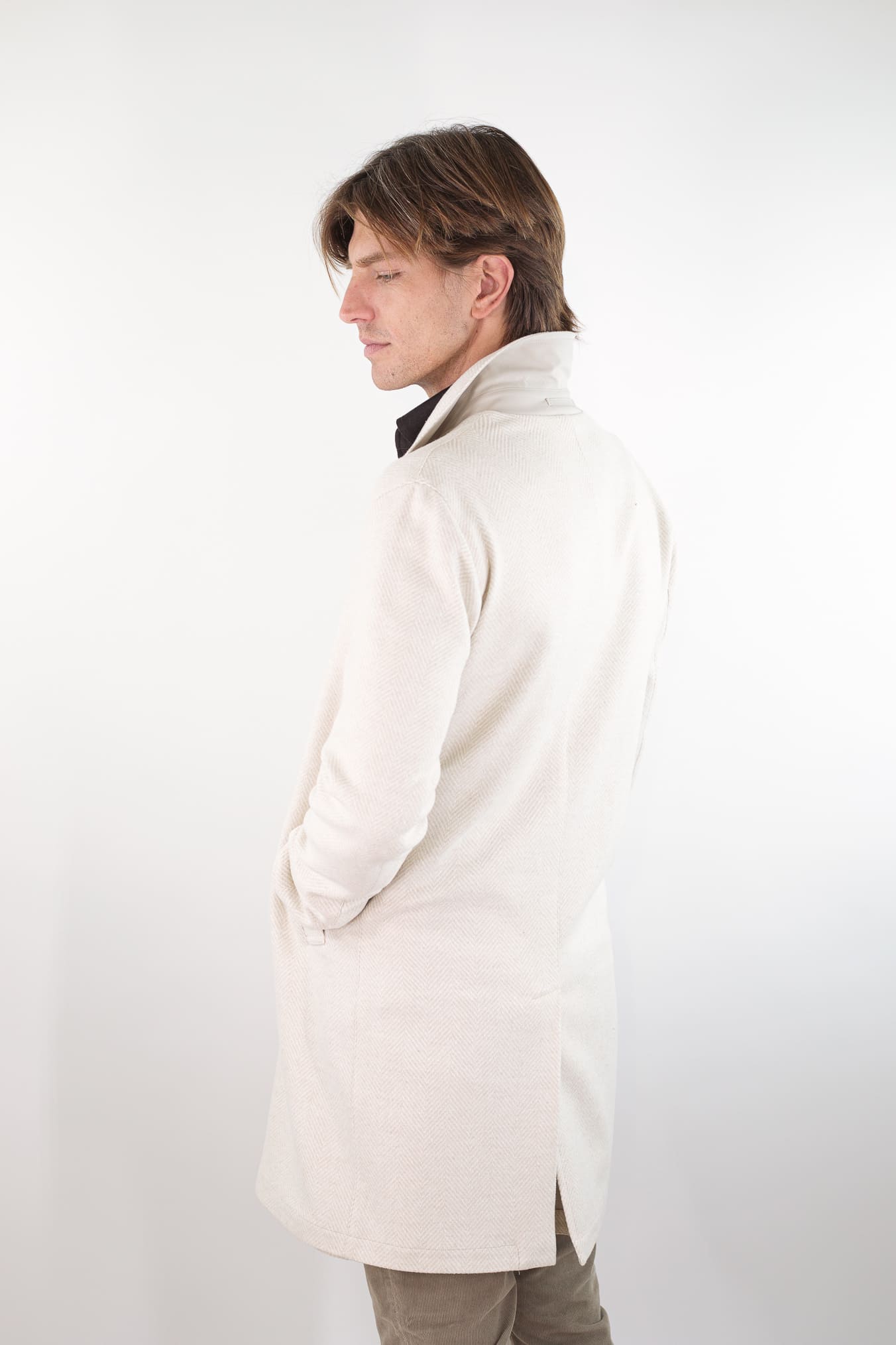 KIRED Cappotto Reversibile Spigato Impermeabile Beige Chiaro