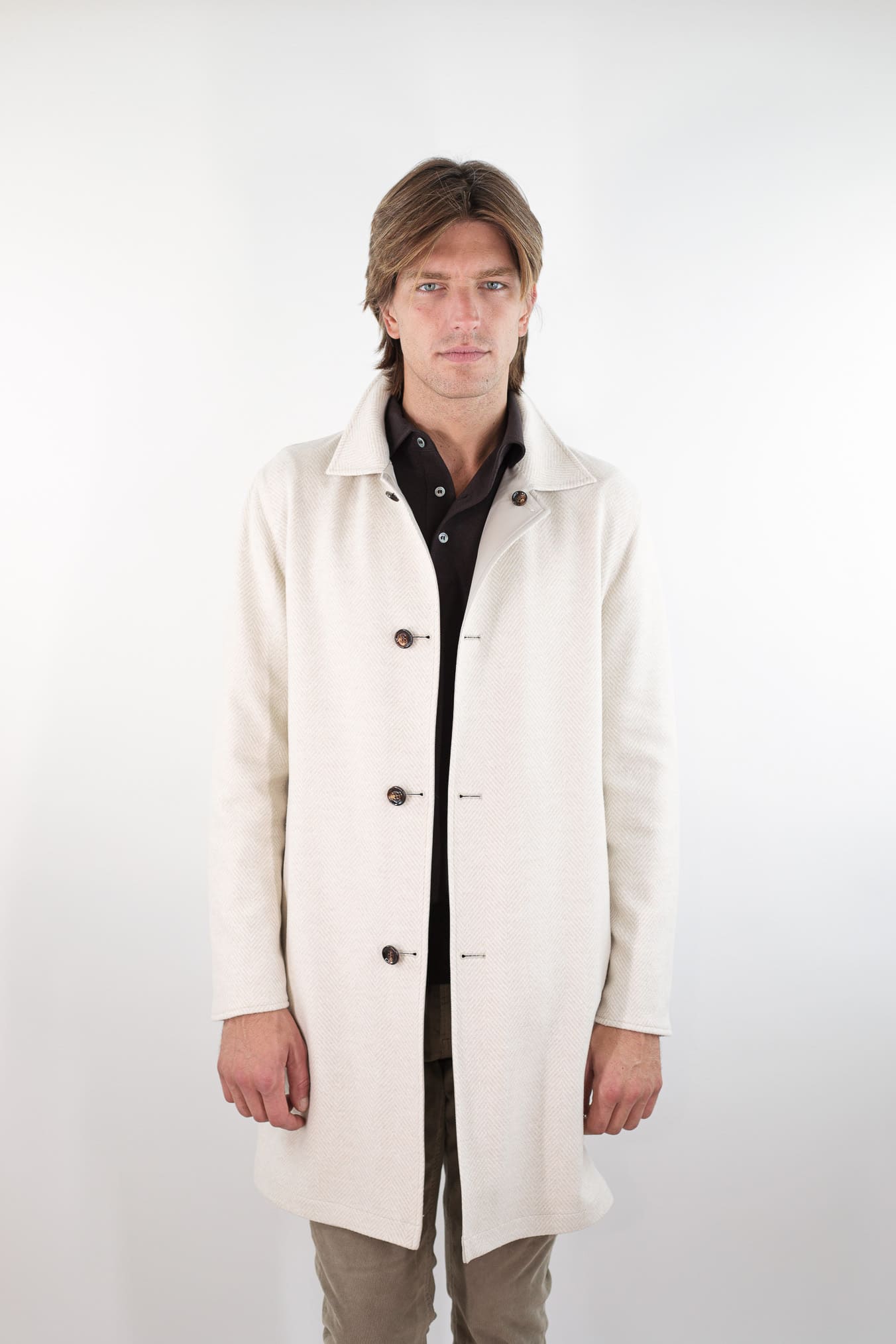 KIRED Cappotto Reversibile Spigato Impermeabile Beige Chiaro