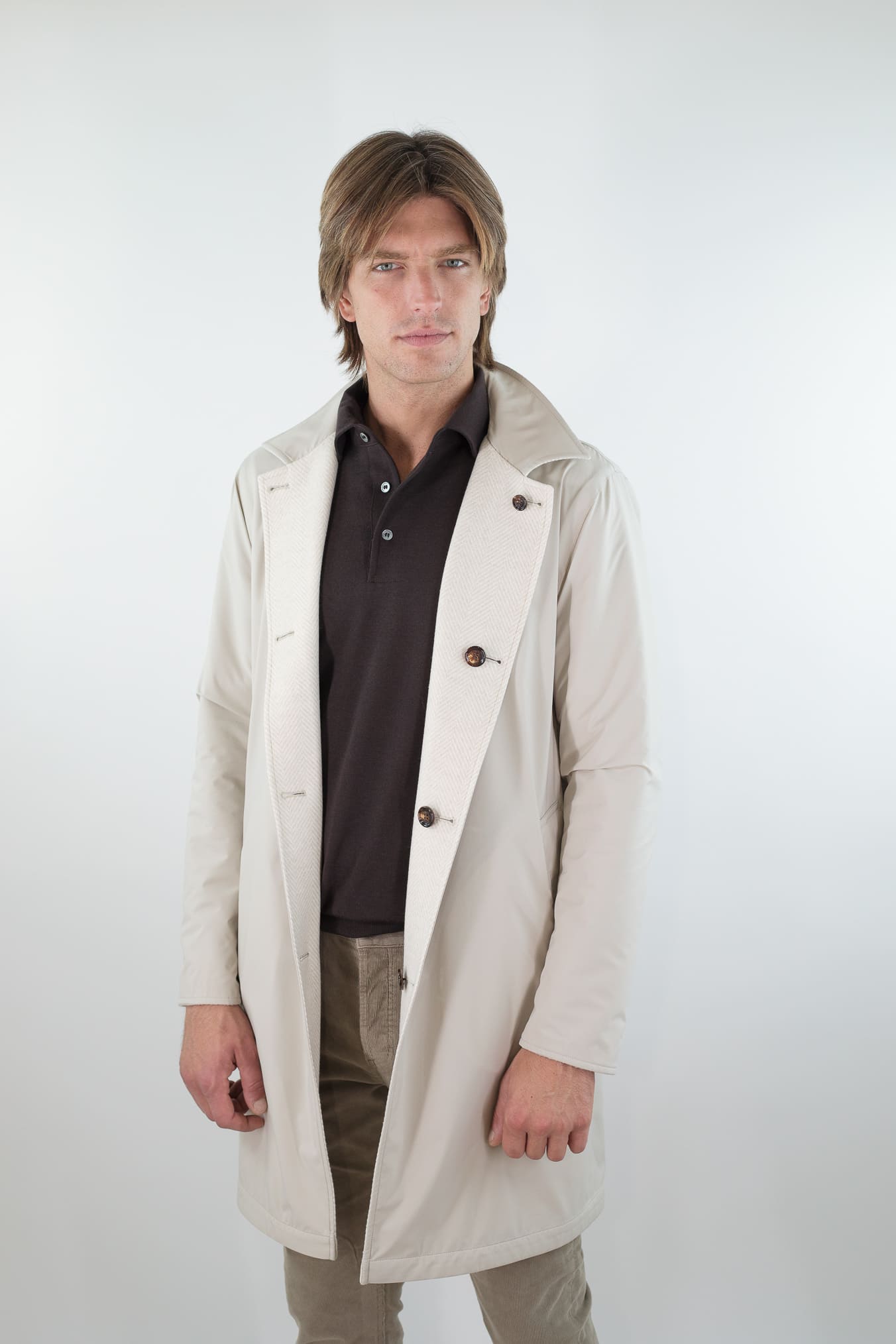 KIRED Cappotto Reversibile Spigato Impermeabile Beige Chiaro