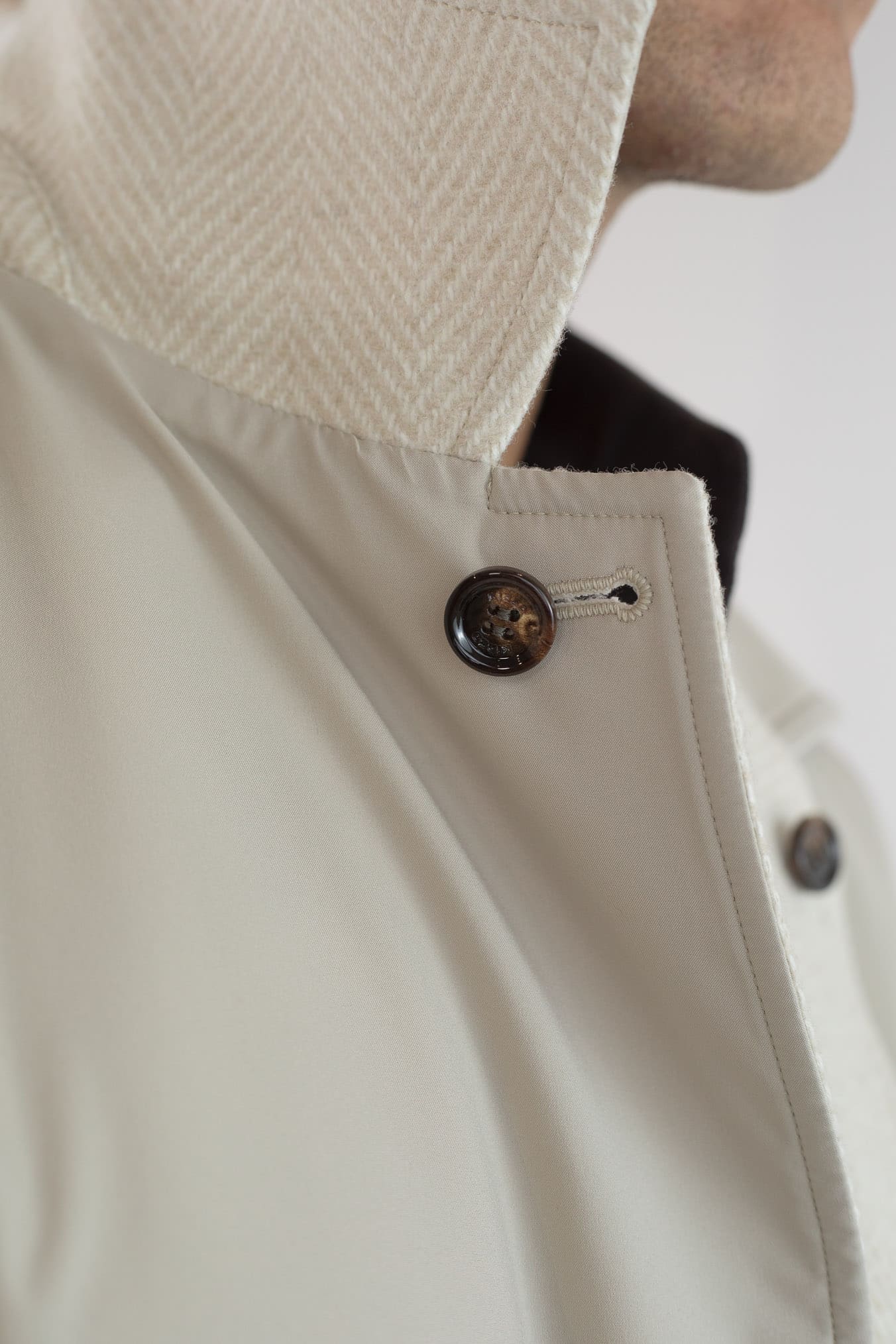 KIRED Cappotto Reversibile Spigato Impermeabile Beige Chiaro