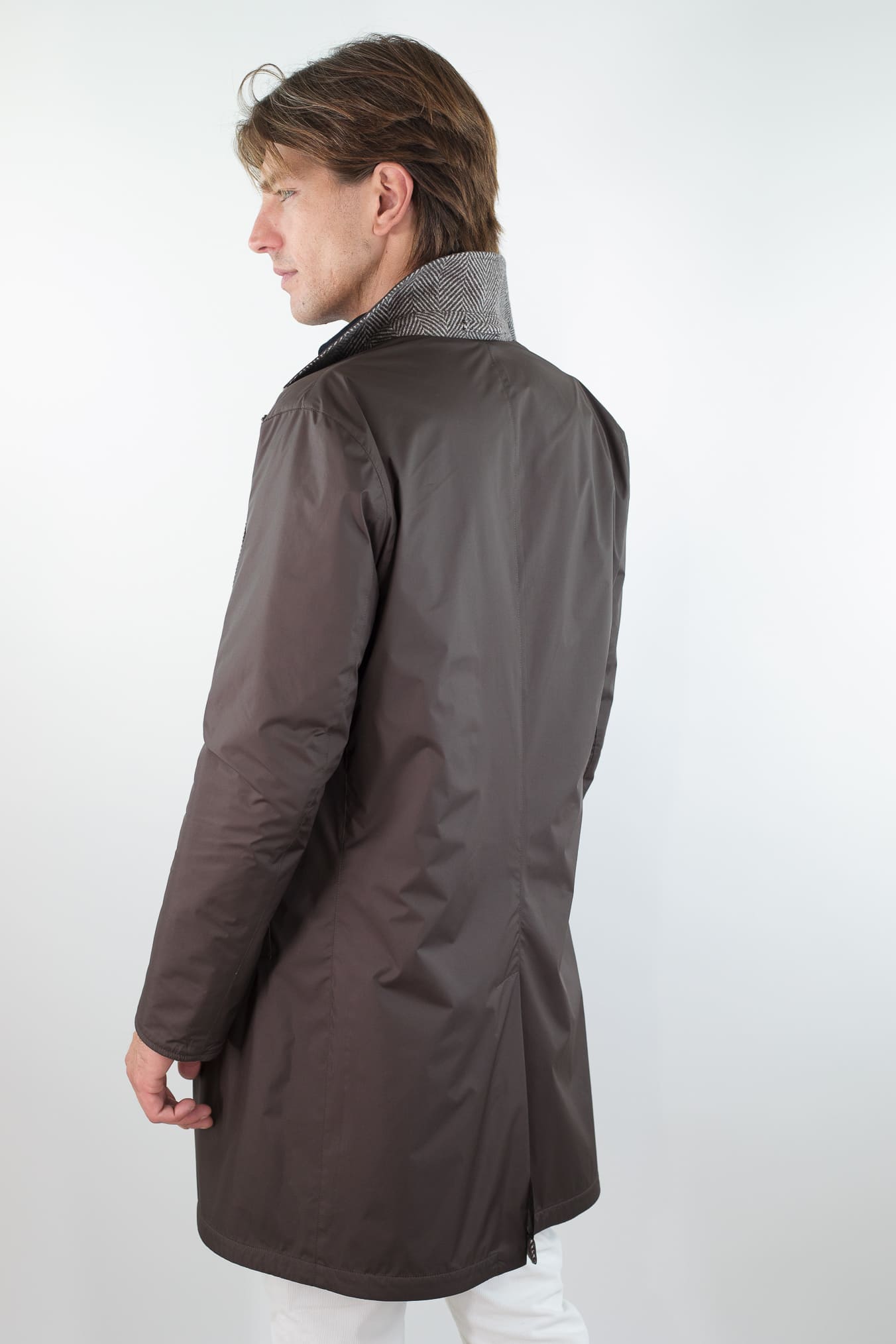 KIRED Cappotto Reversibile Spigato Impermeabile Marrone