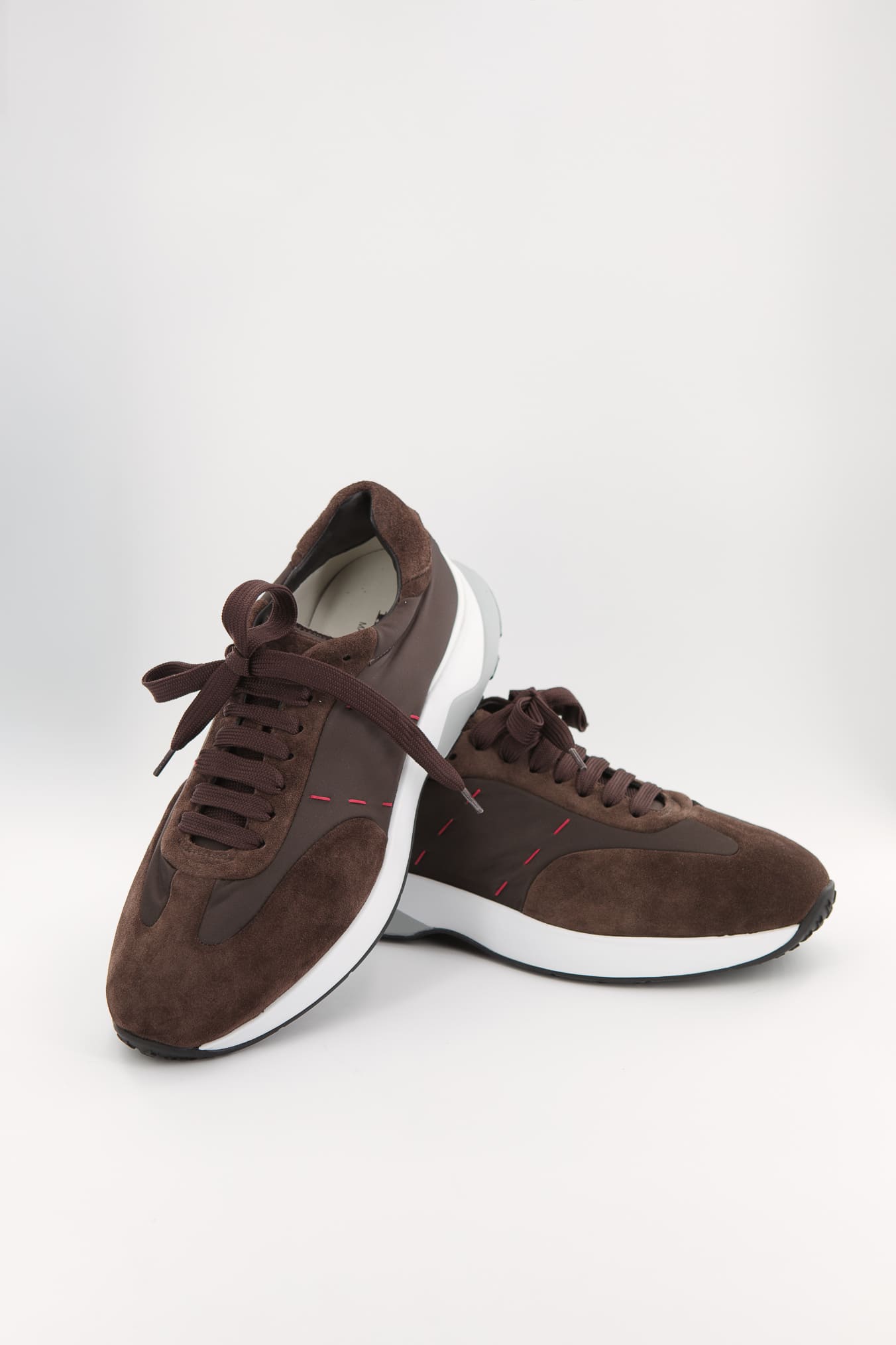 KITON Sneakers Bimaterica Nylon Suede Marrone