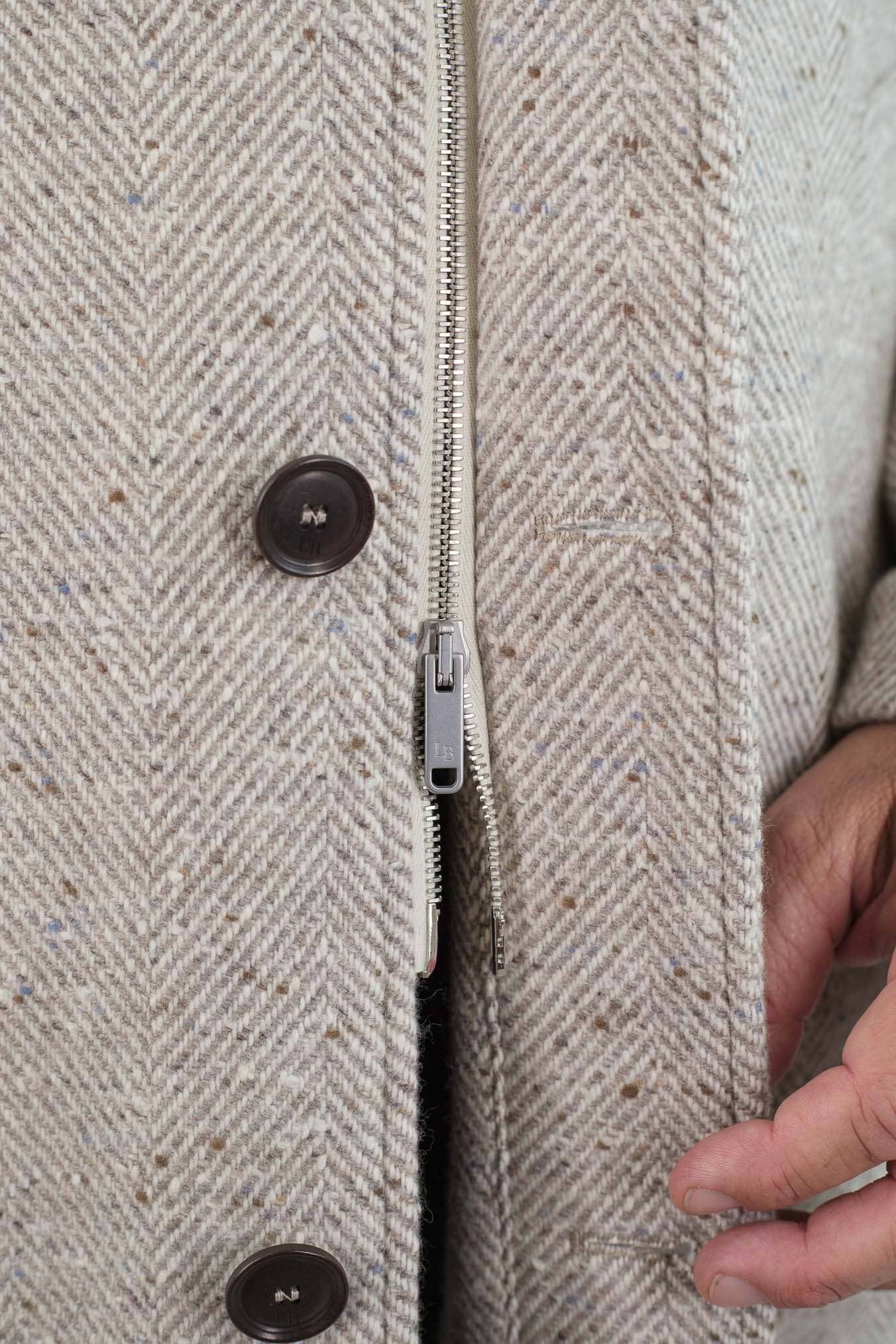 LUCIANO BARBERA Cappotto Chevron Cashmere Beige Panna