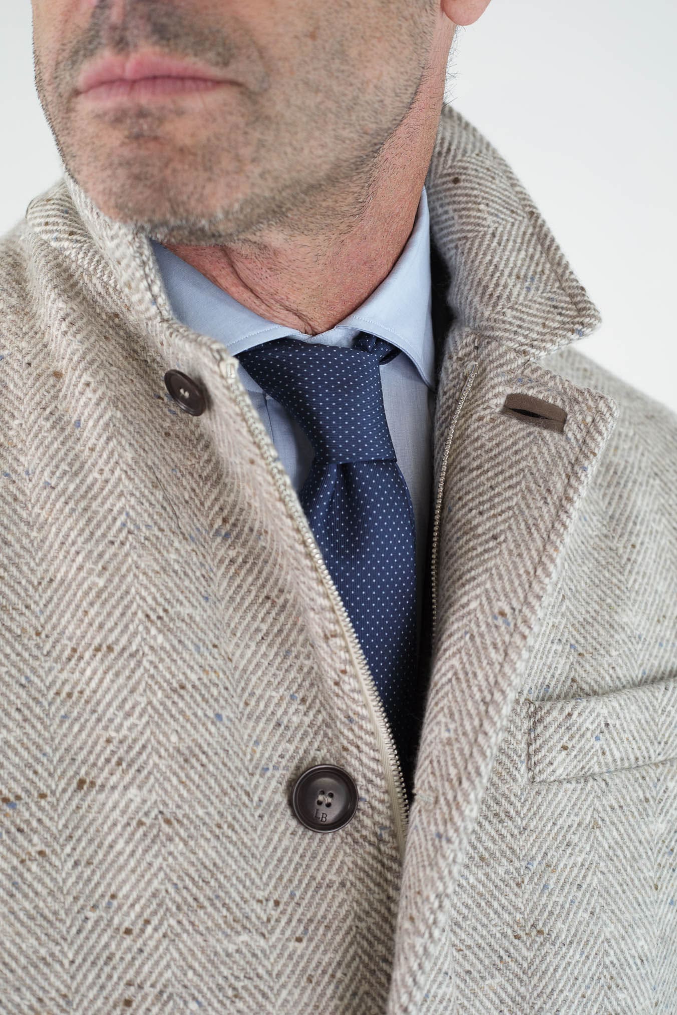 LUCIANO BARBERA Cappotto Chevron Cashmere Beige Panna