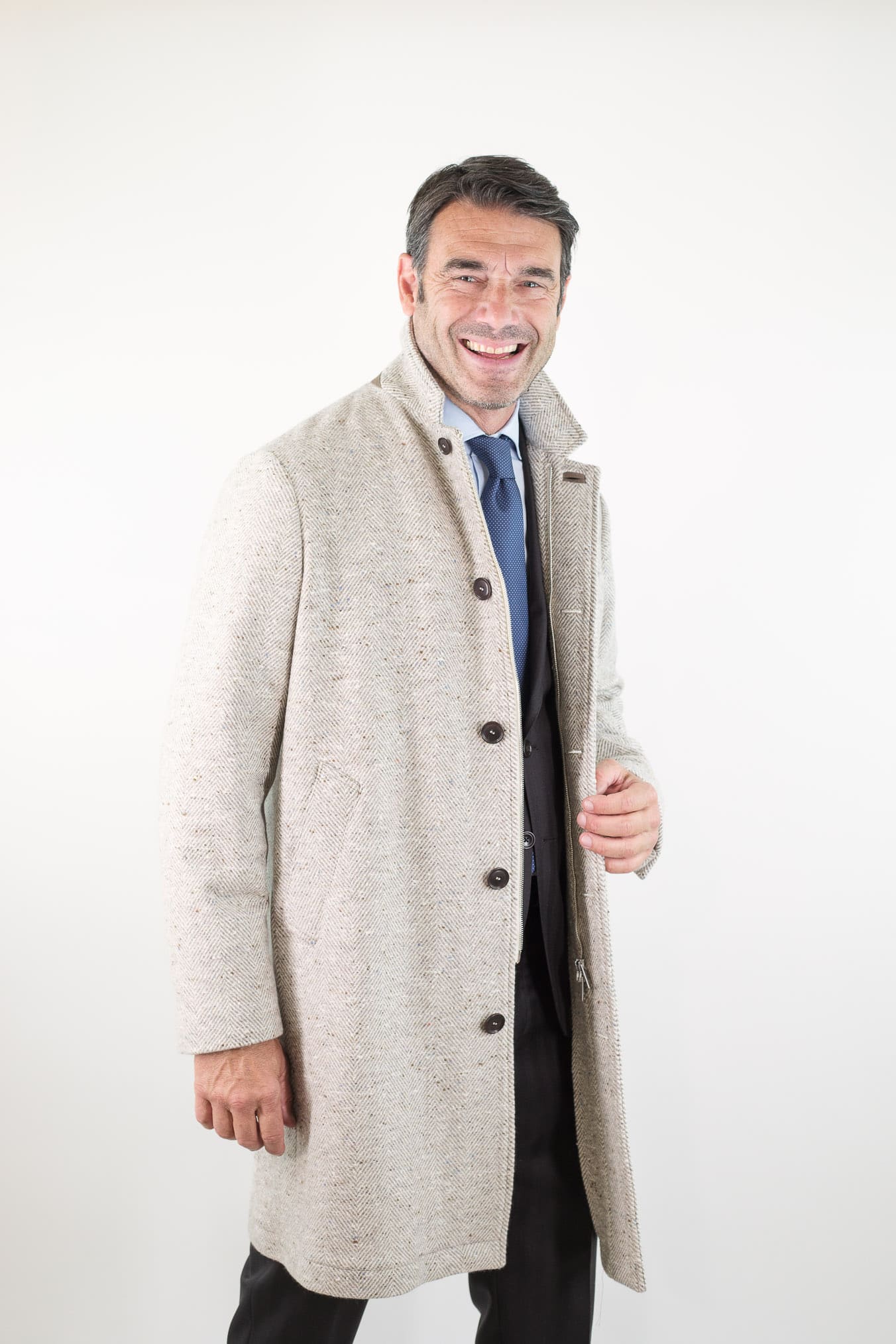 LUCIANO BARBERA Cappotto Chevron Cashmere Beige Panna