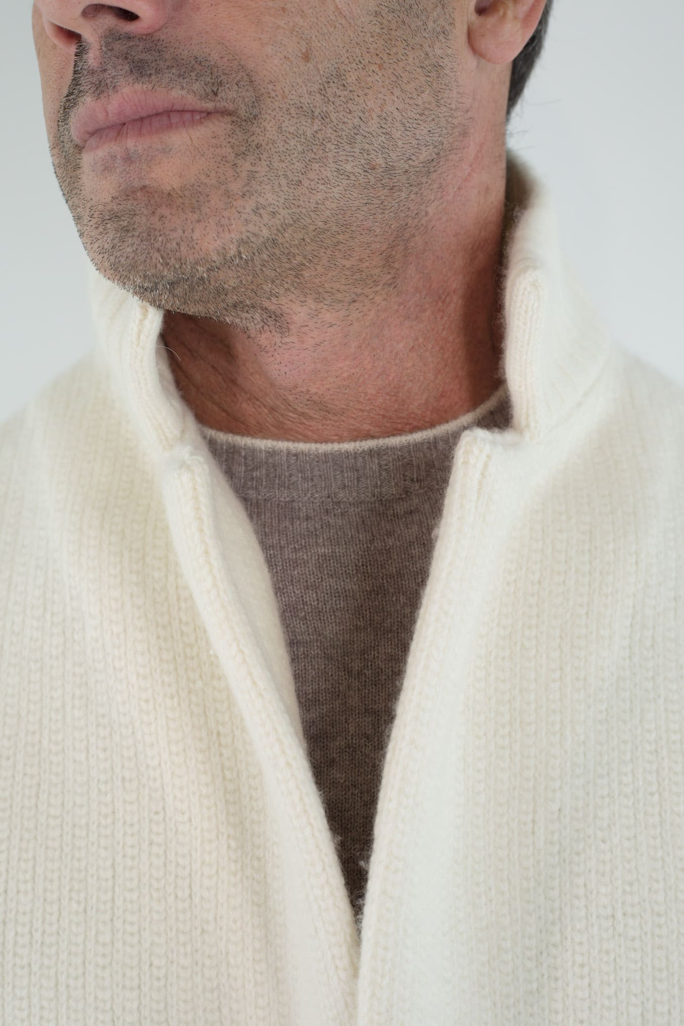 LUCIANO BARBERA Cardigan Lana Cashmere Bianco Panna