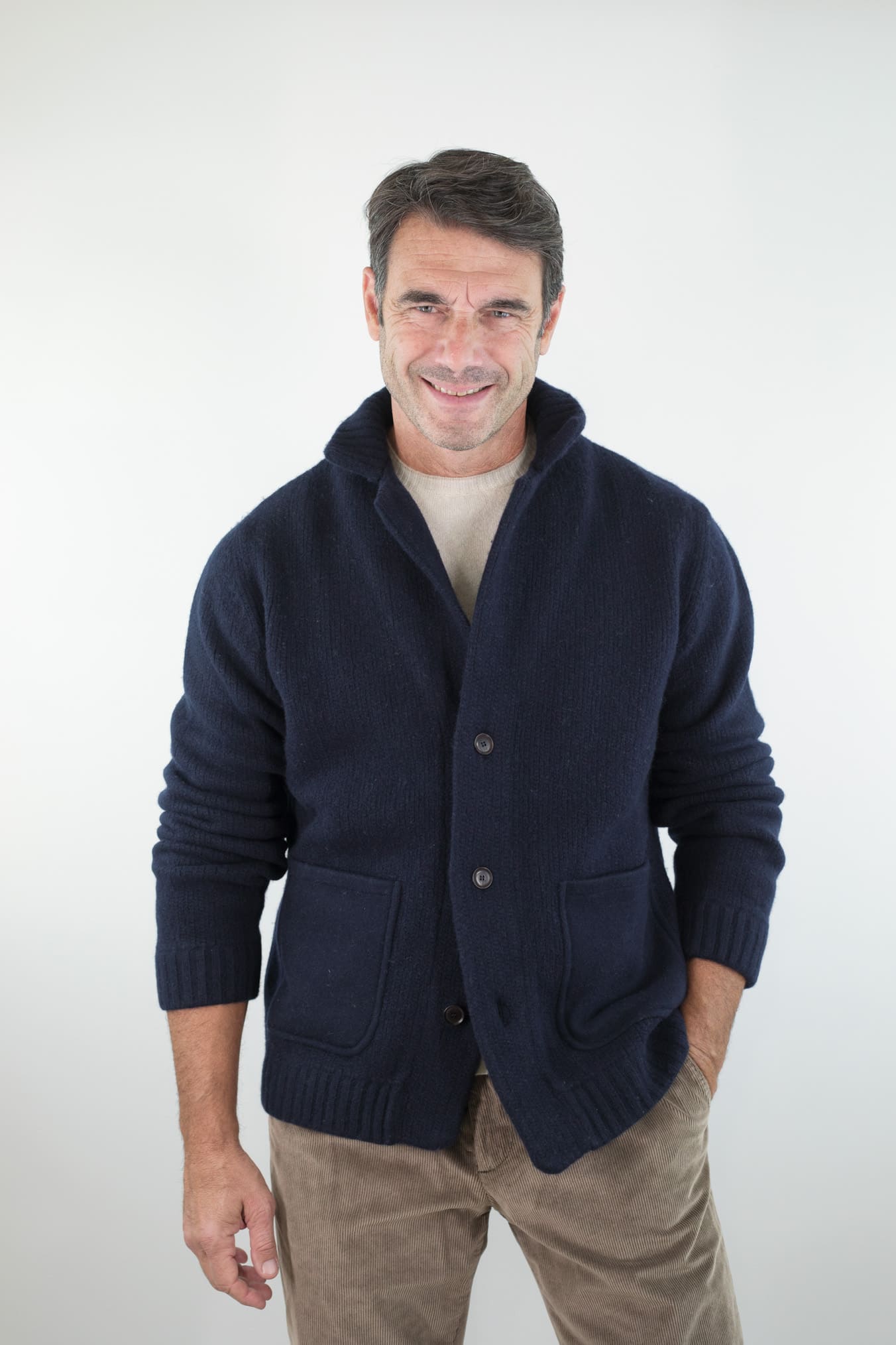 LUCIANO BARBERA Cardigan Lana Cashmere Blu Navy