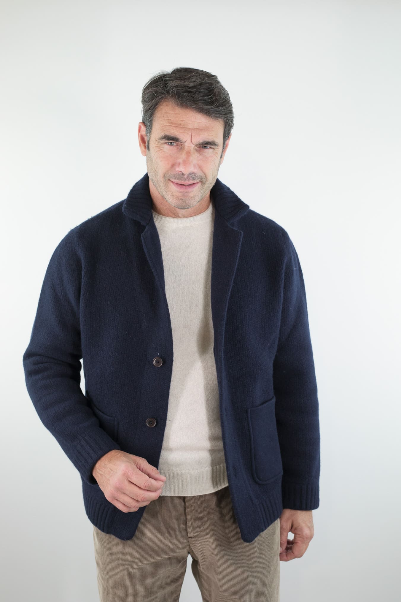 LUCIANO BARBERA Cardigan Lana Cashmere Blu Navy