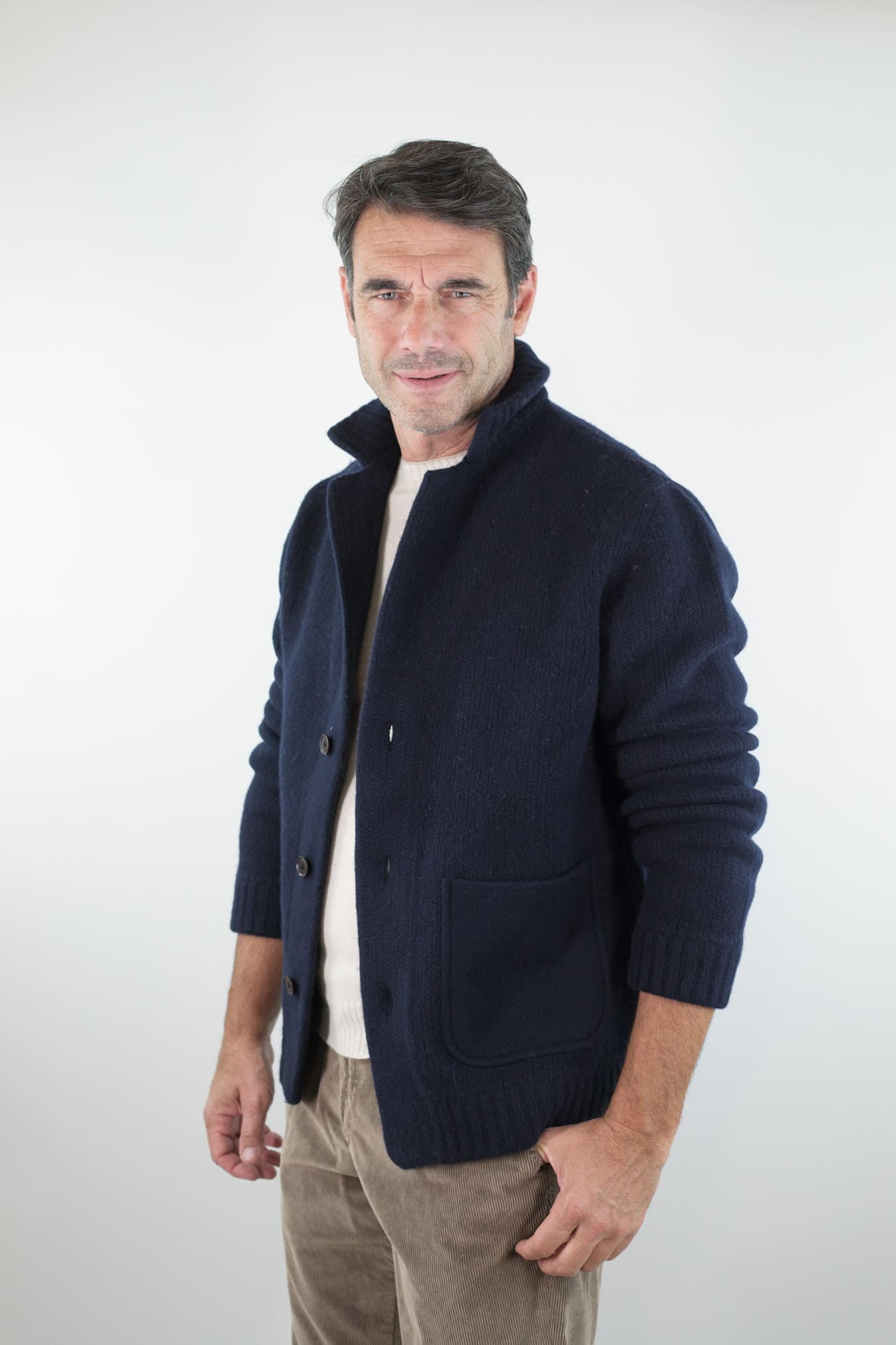 LUCIANO BARBERA Cardigan Lana Cashmere Blu Navy