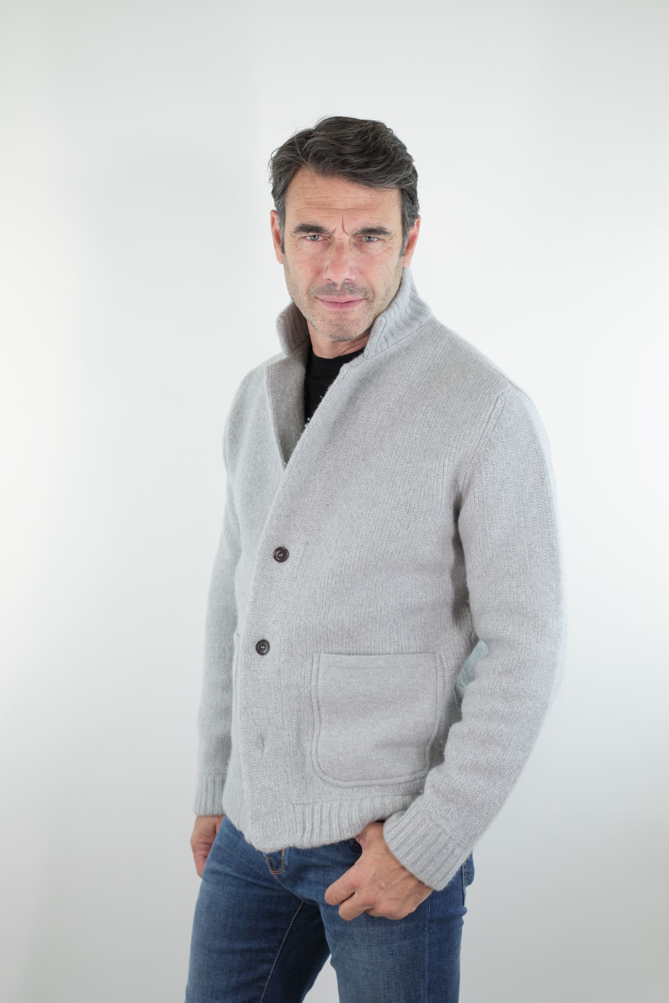 LUCIANO BARBERA Cardigan Lana Cashmere Grigio Chiaro