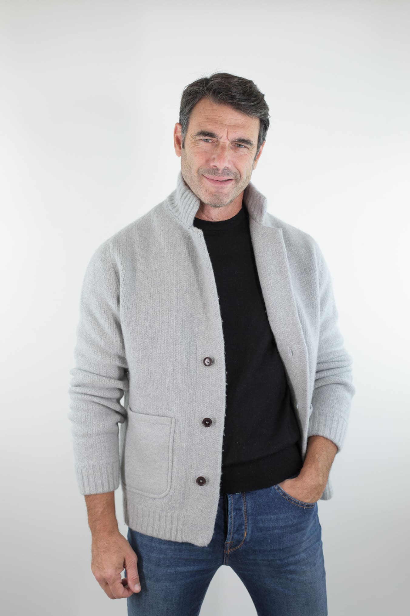 LUCIANO BARBERA Cardigan Lana Cashmere Grigio Chiaro