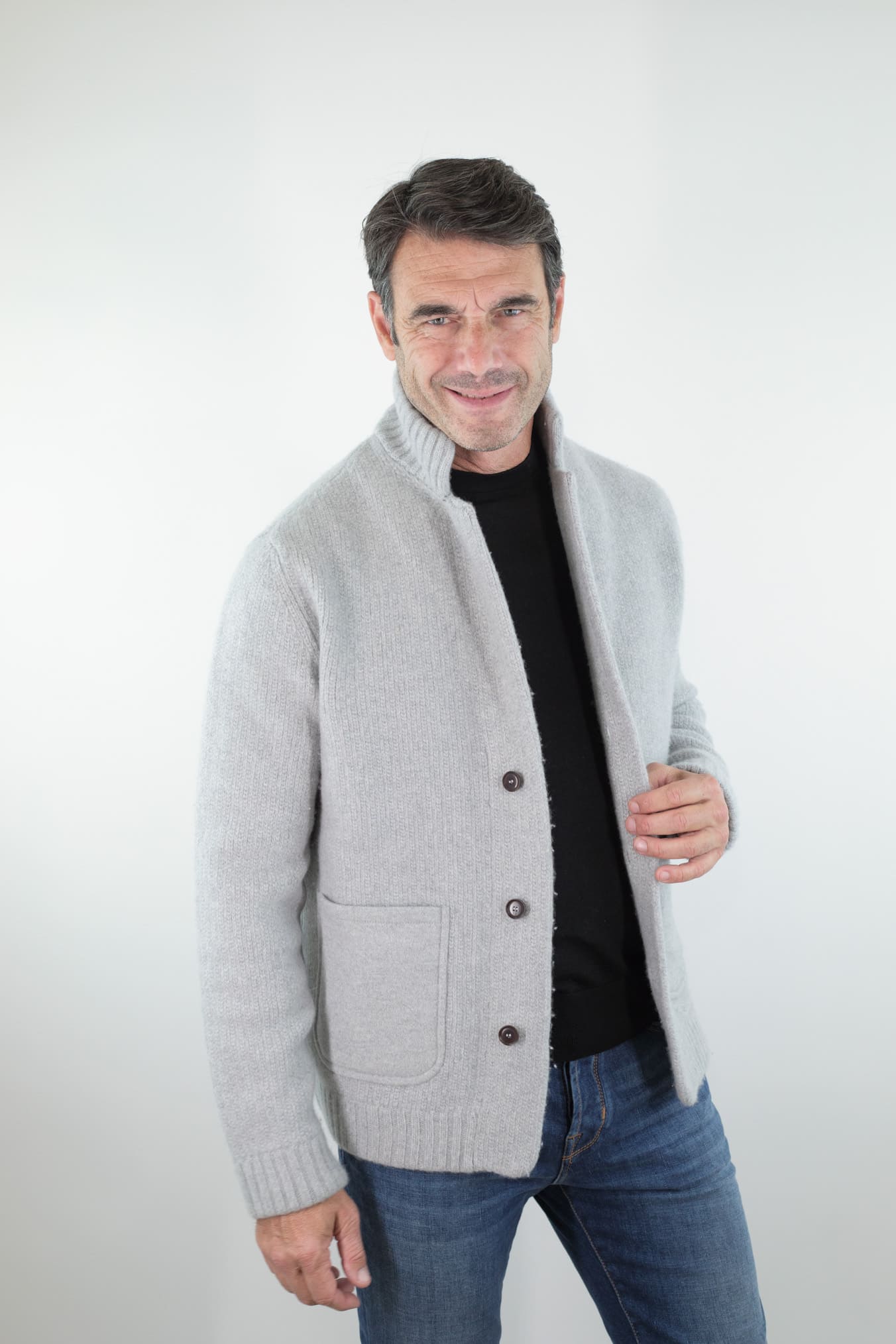 LUCIANO BARBERA Cardigan Lana Cashmere Grigio Chiaro