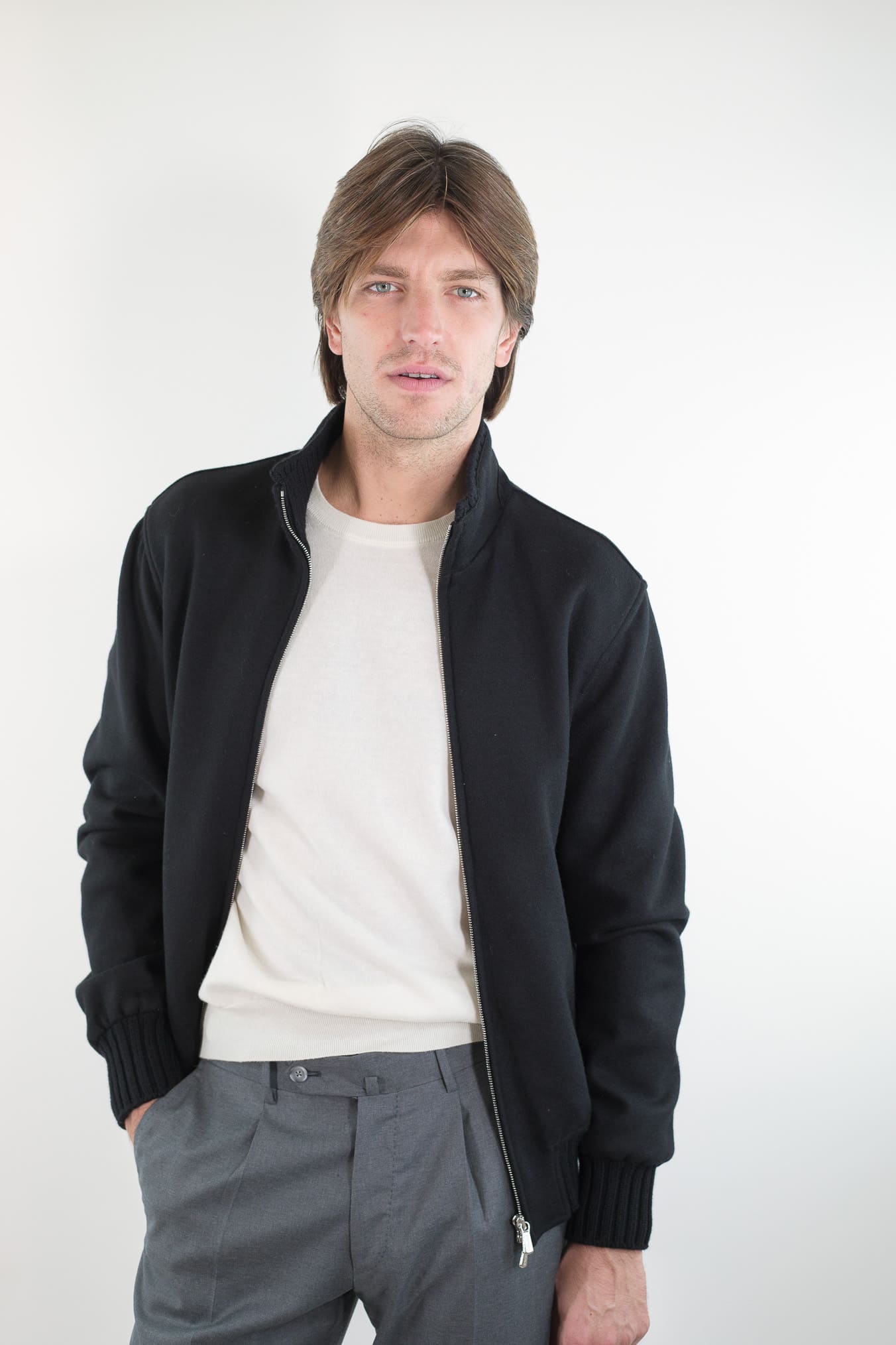 MANDELLI Giubbino Jersey Cashmere Loro Piana Nero