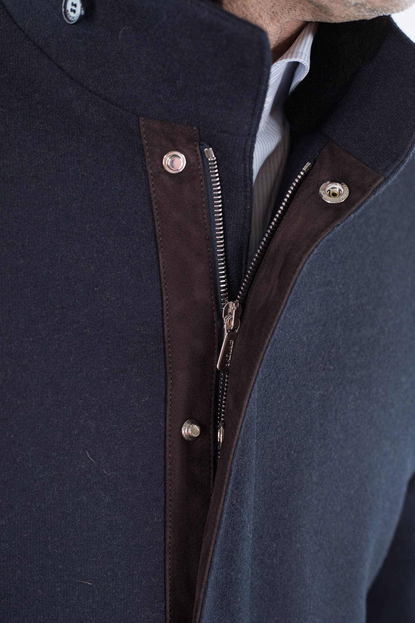 MANDELLI Giaccone Cashmere Blu Collo Visone Removibile