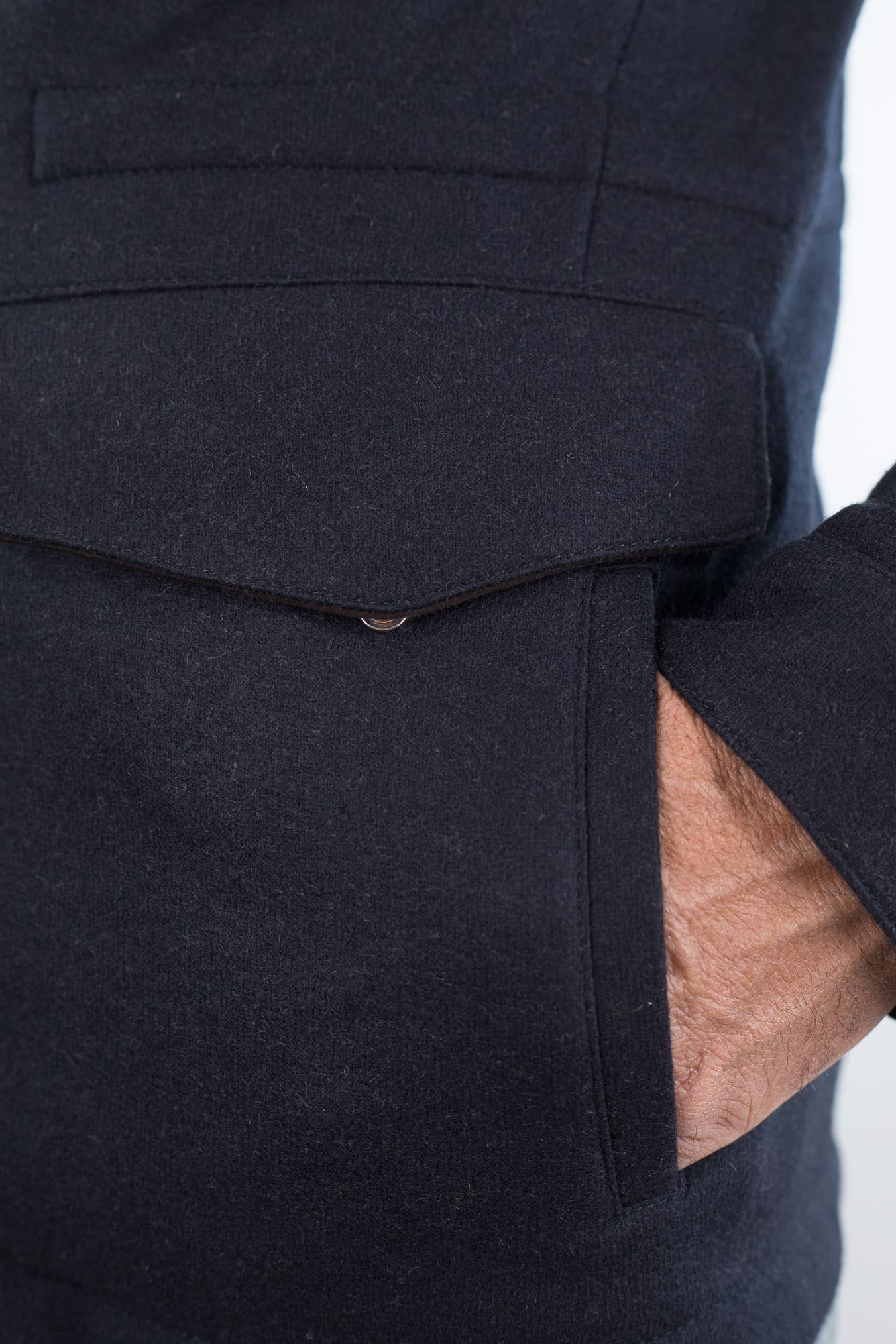 MANDELLI Giaccone Cashmere Blu Collo Visone Removibile