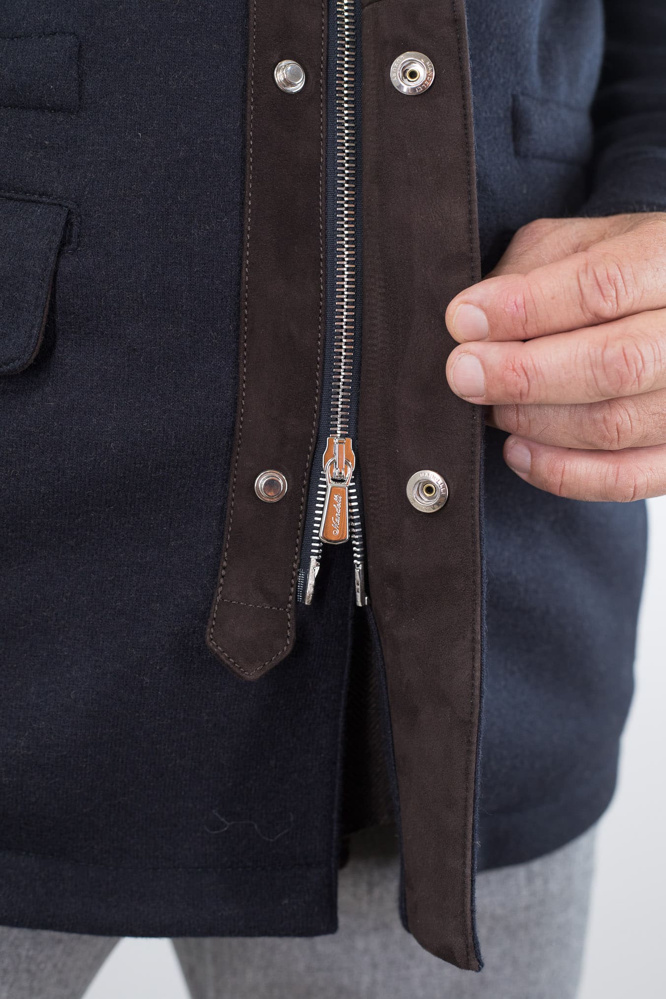 MANDELLI Giaccone Cashmere Blu Collo Visone Removibile